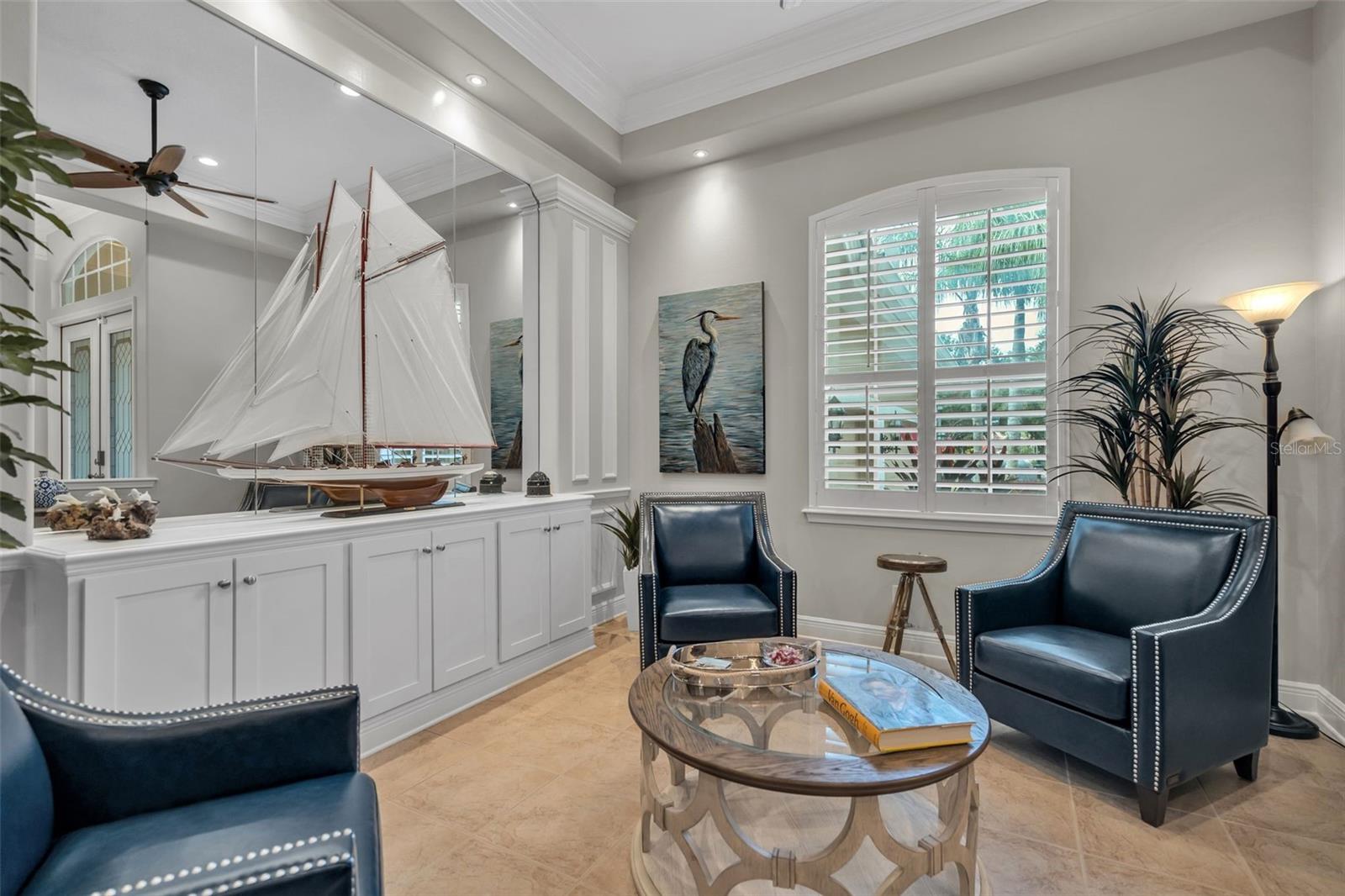 Formal Living Room with custom built-in cabinet