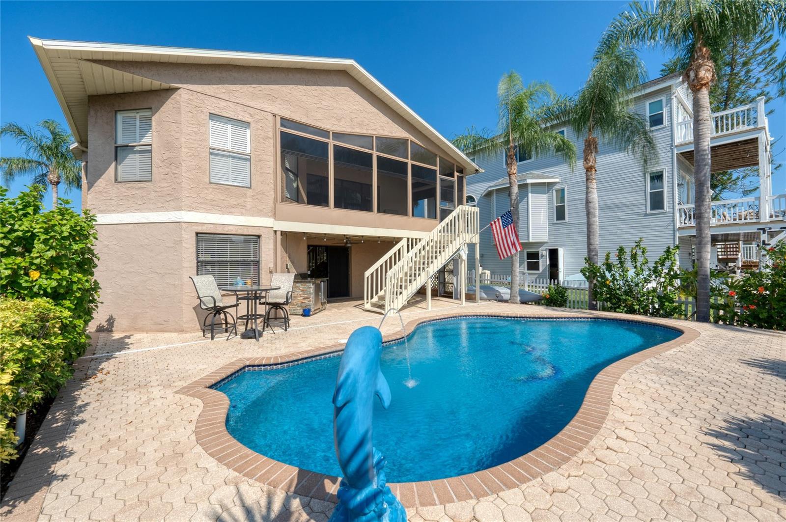 Rear view of this 2 story home in the Sea Forest section of Gulf Harbors