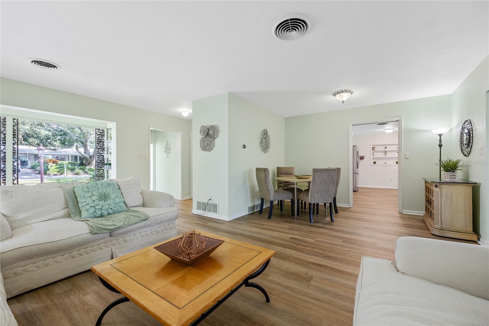 This view from the Living Room looks back towards the Dining area and Kitchen