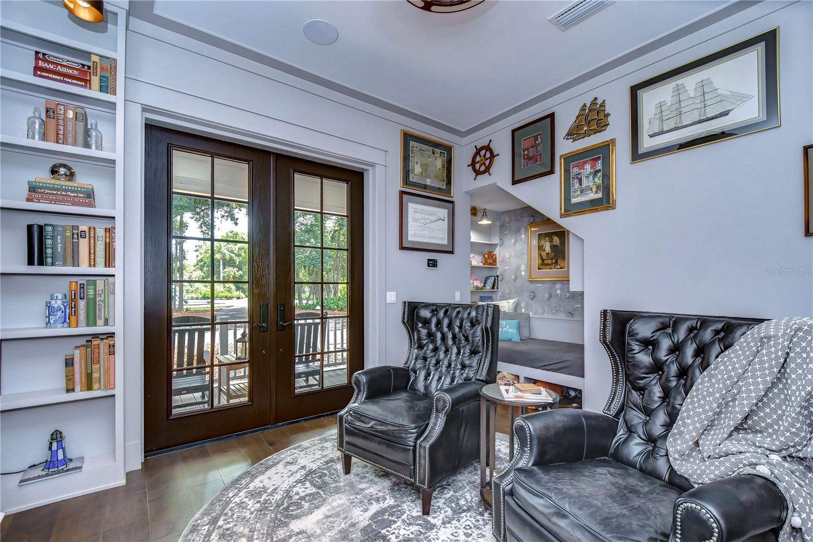 Library double doors to front porch