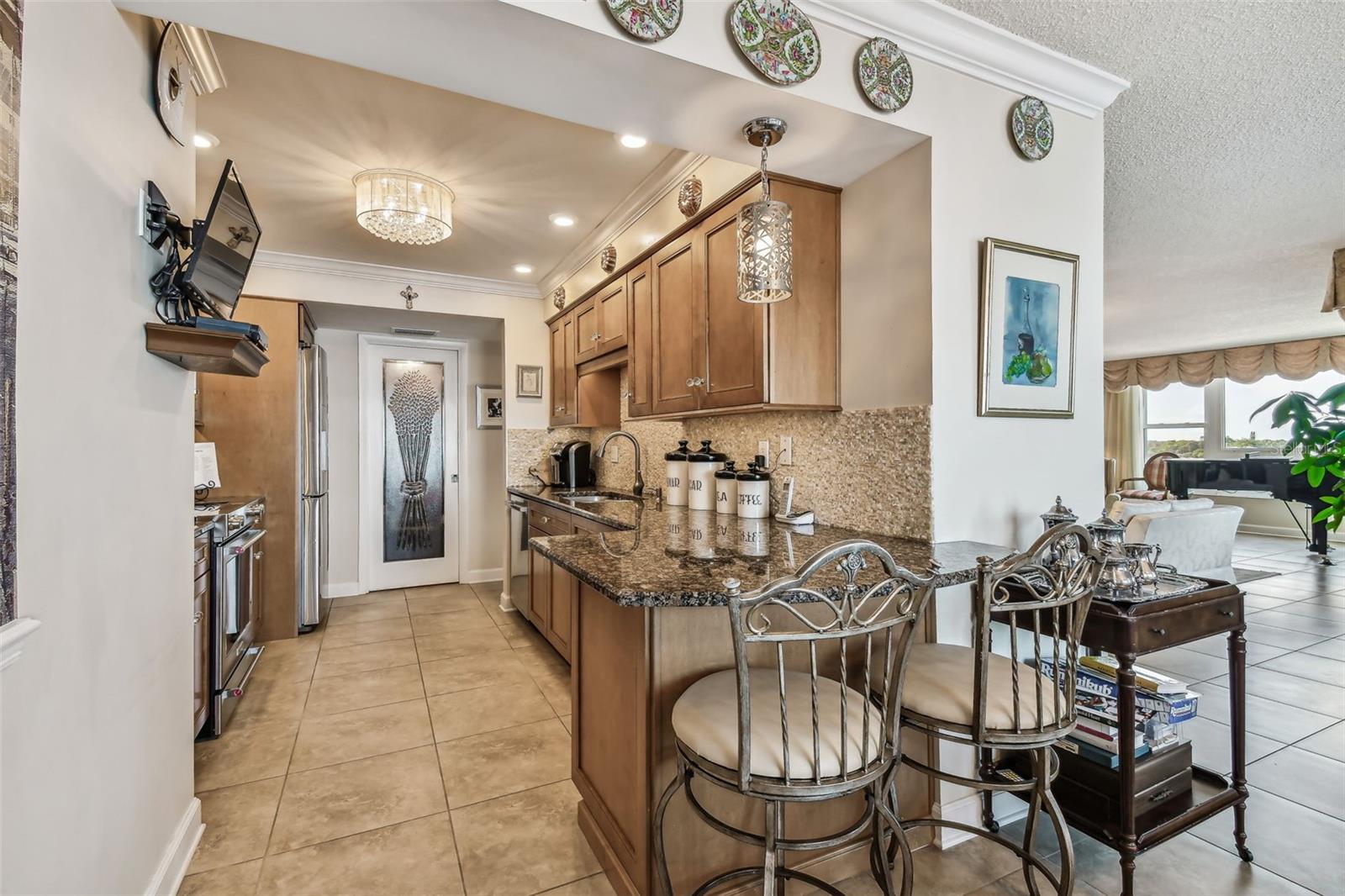 Open kitchen with large walk-in pantry