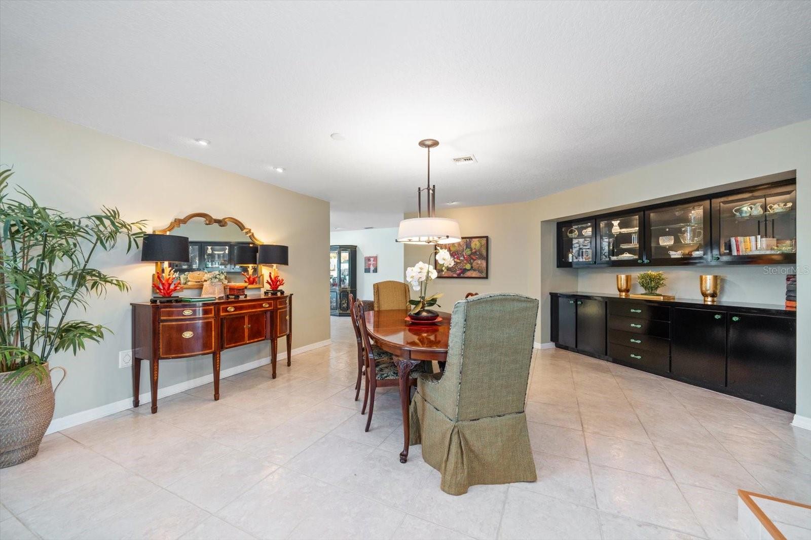 Dining room with custom built ins