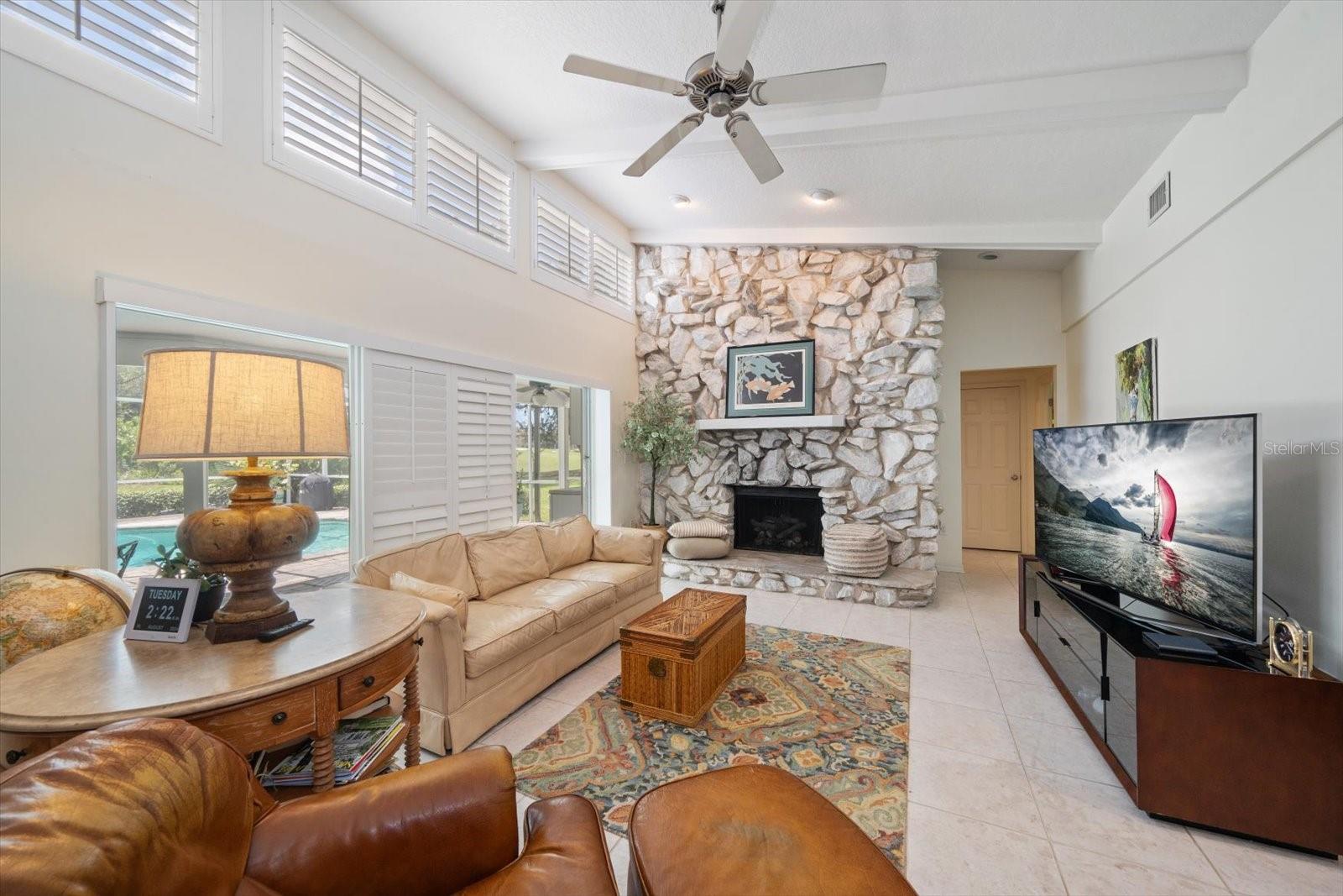 Family room with beautiful gas fireplace