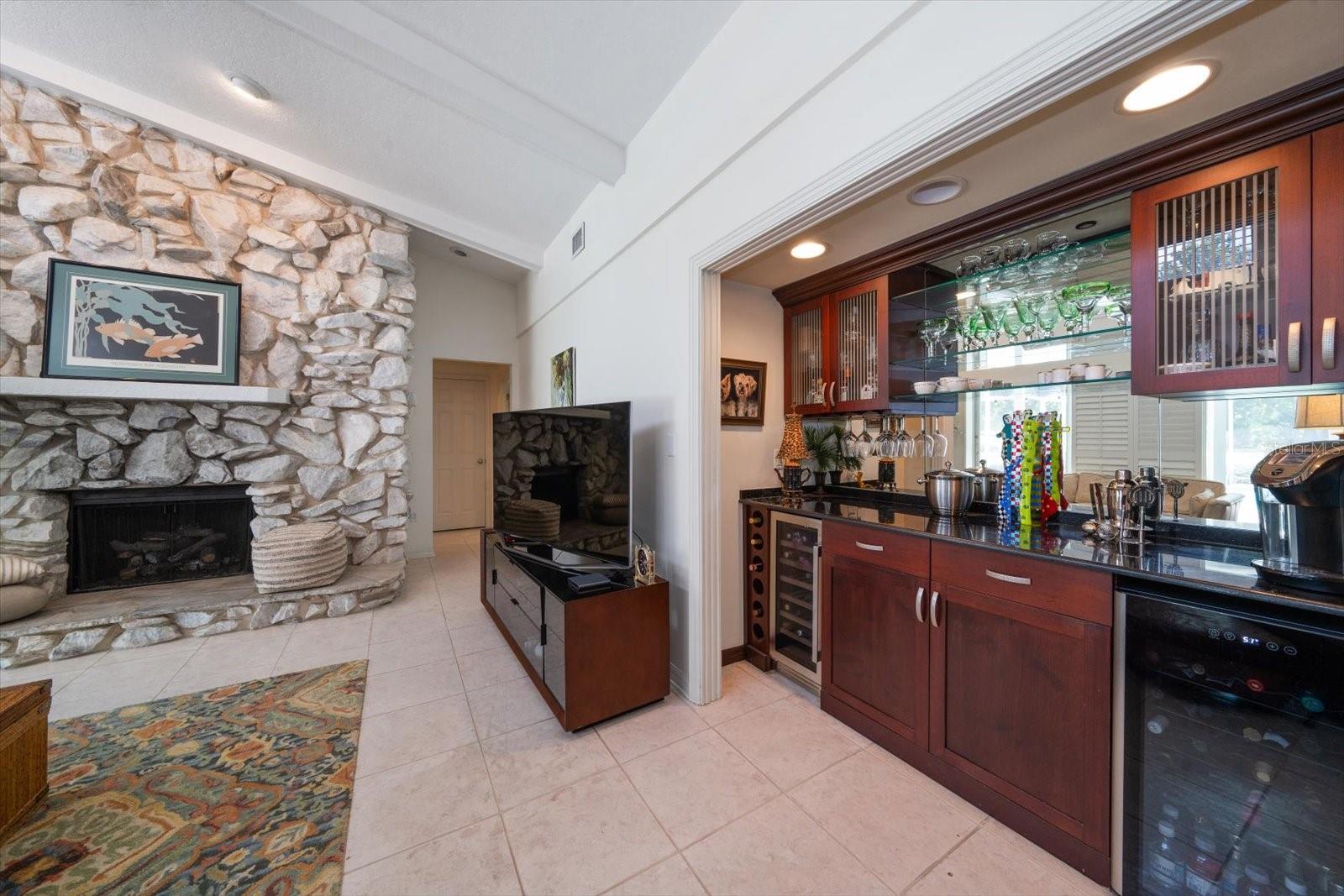 Dry bar in the family room. Plumbing is available for sink.