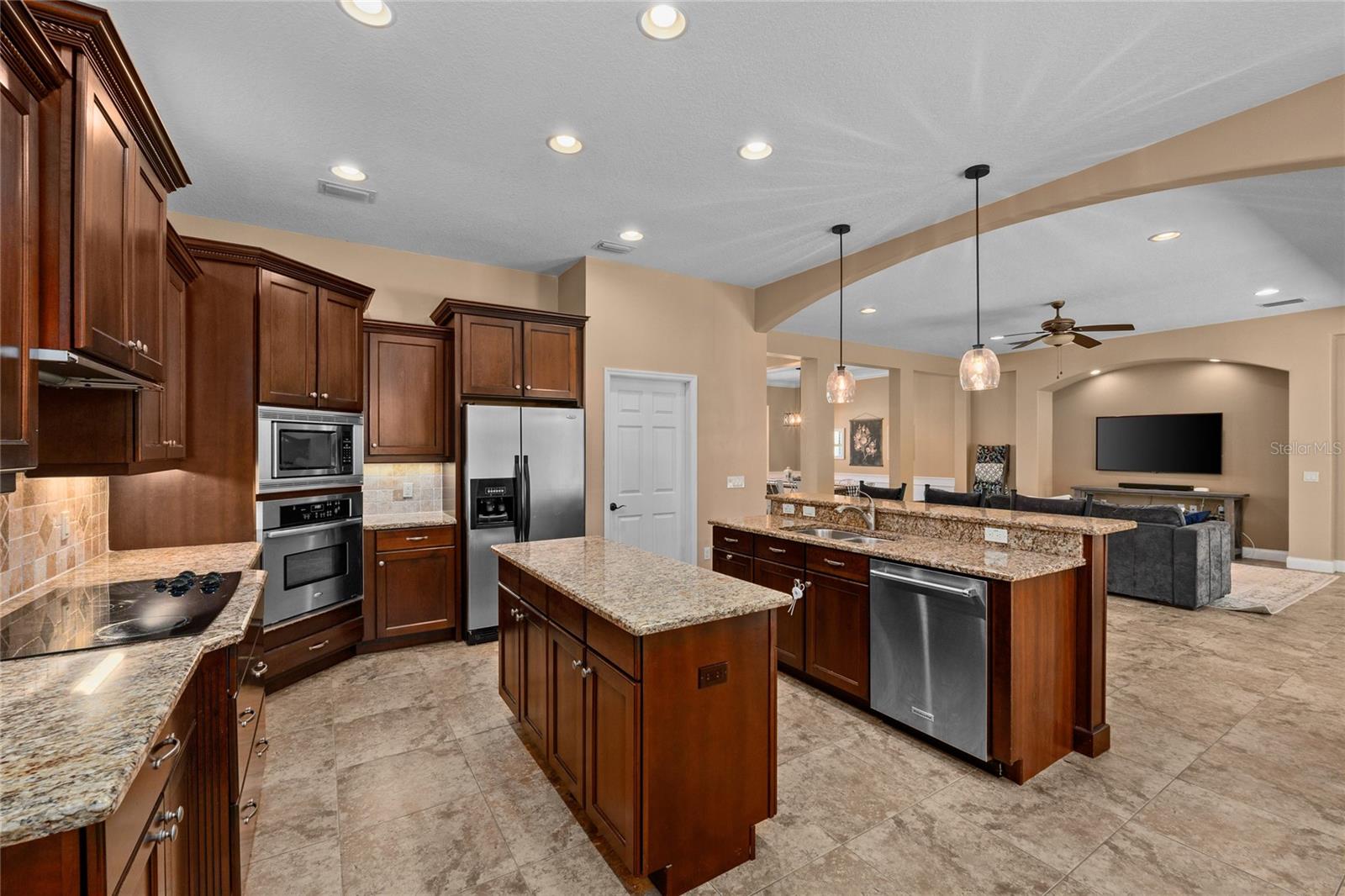 Large open kitchen with double islands