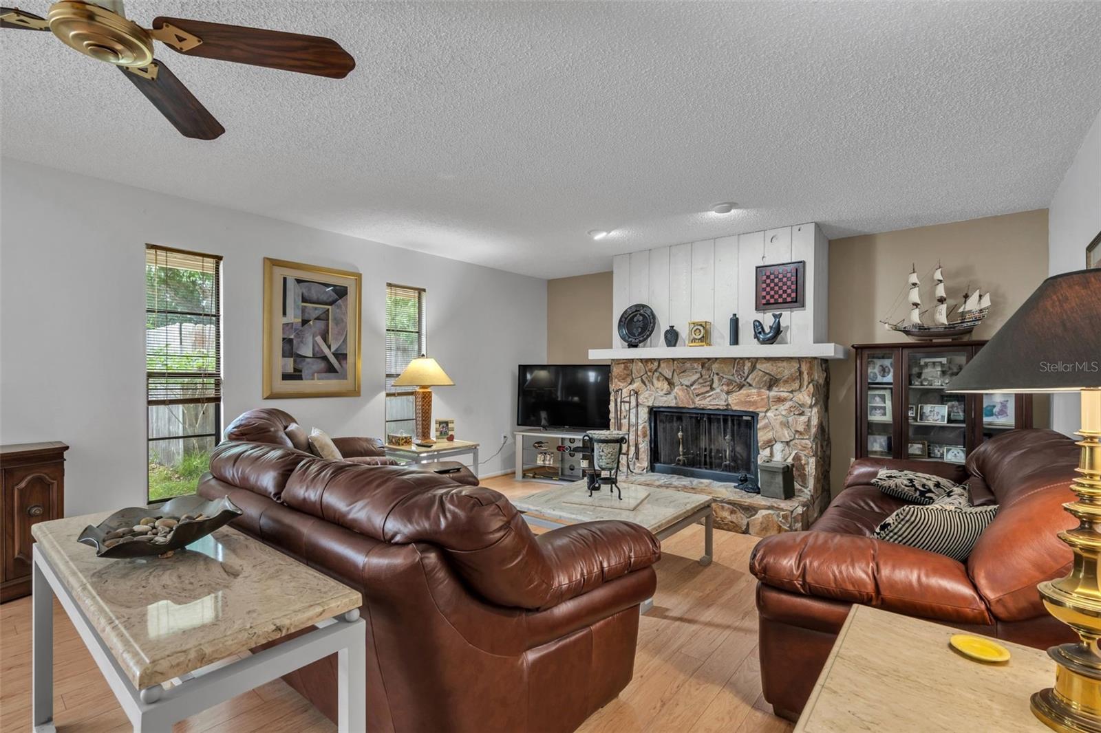 Living room with quaint fireplace