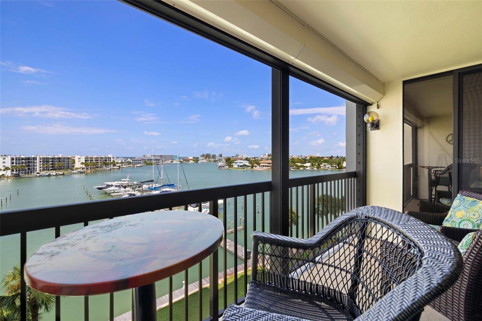 Balcony overlooks the water