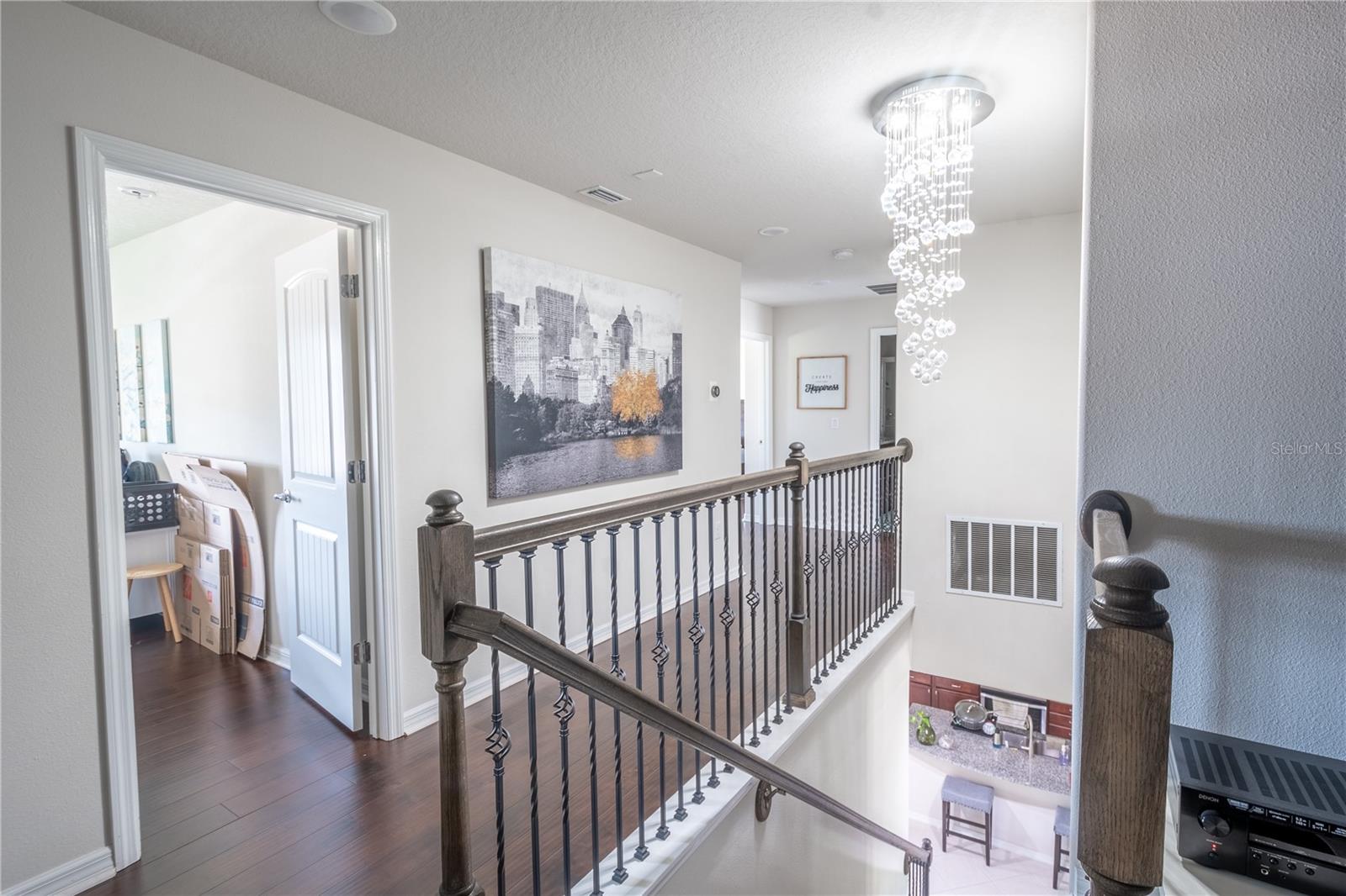 The upstairs hallway and a Spiral Crystal Chandelier, Raindrop Pendant Light Fixture