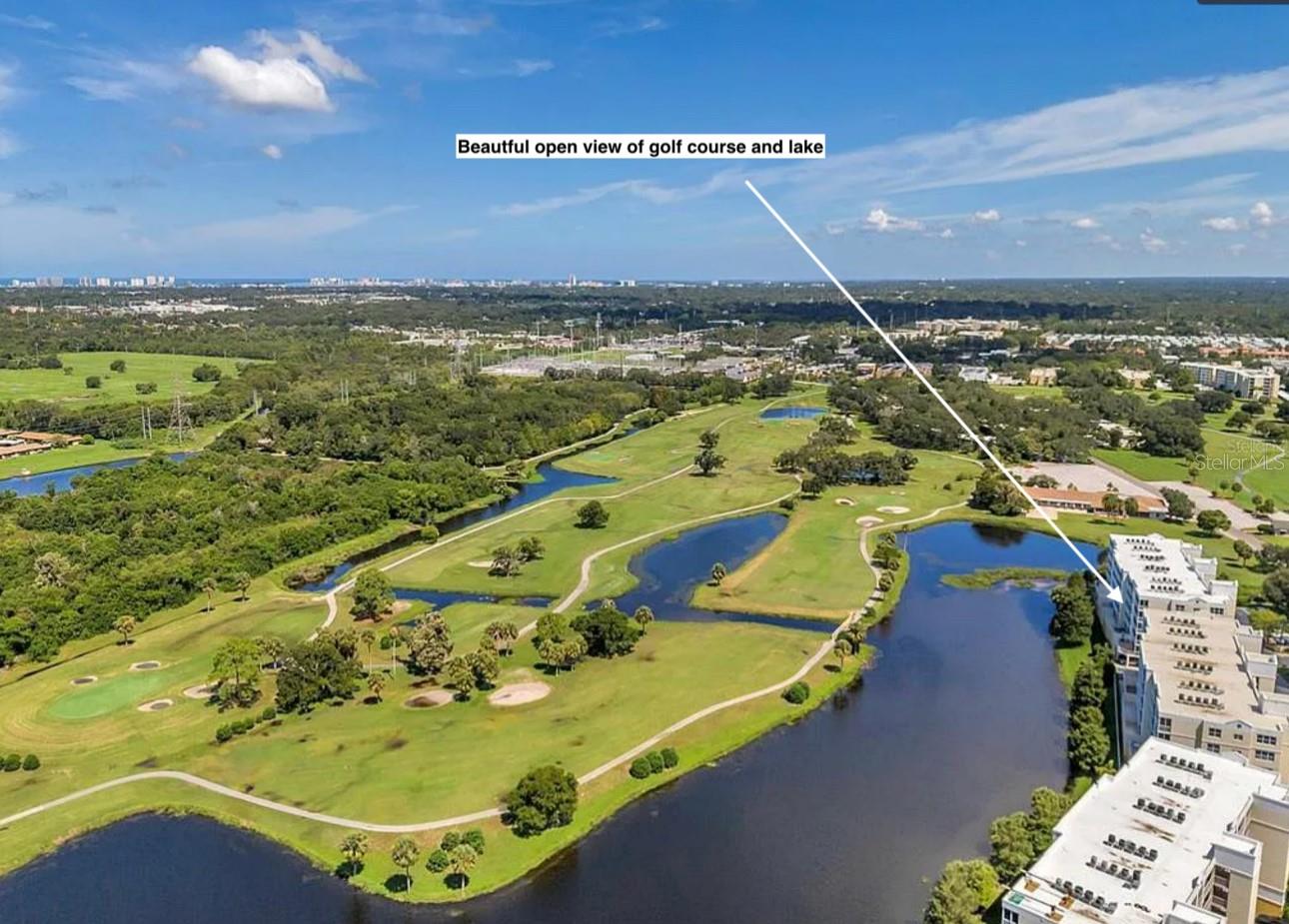 Open views of Golf course and lake.