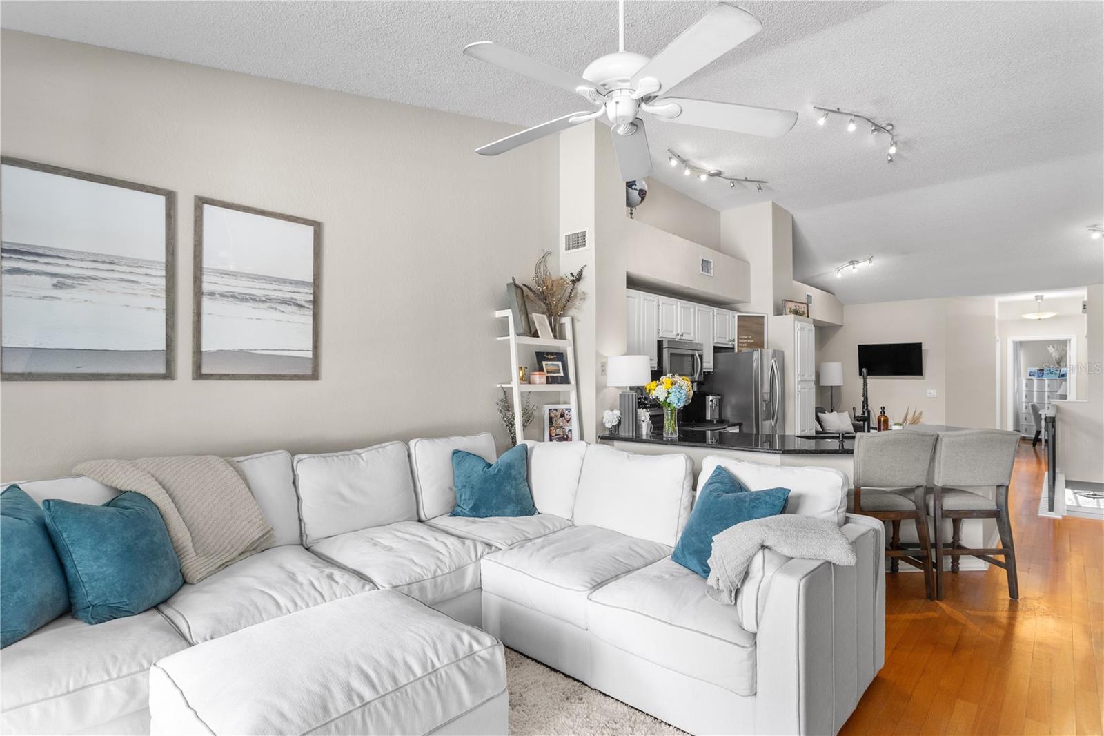 The living room opens to the kitchen which is perfect for entertaining.