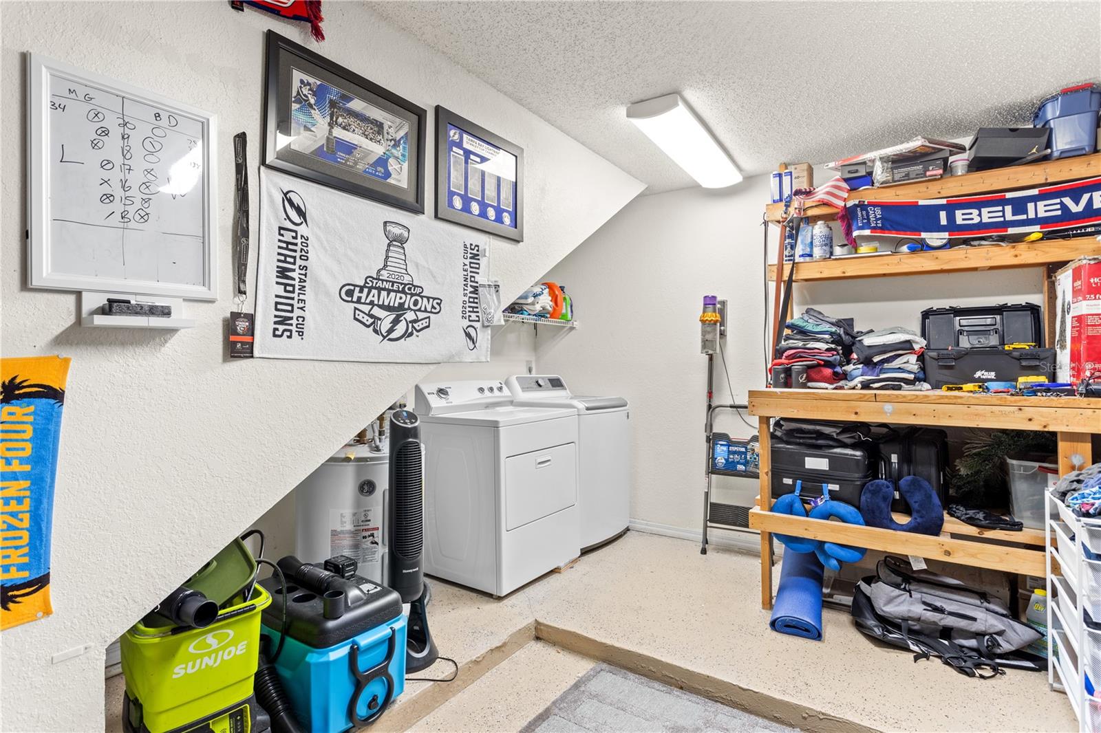 The oversized 1-car garage has additional space for your storage needs.