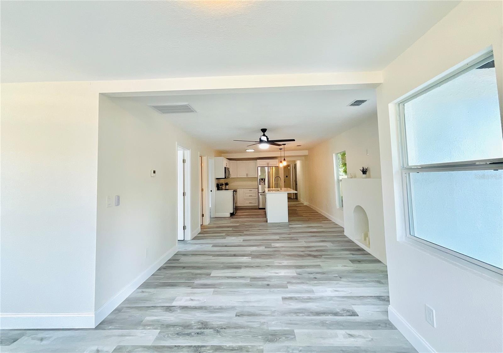 Living/Family Room into Kitchen--Open Living Concept