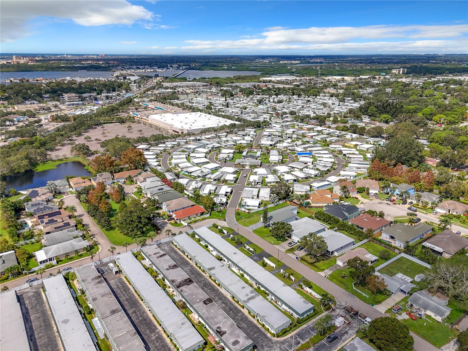 Aerial view of the complex and all the way to the water