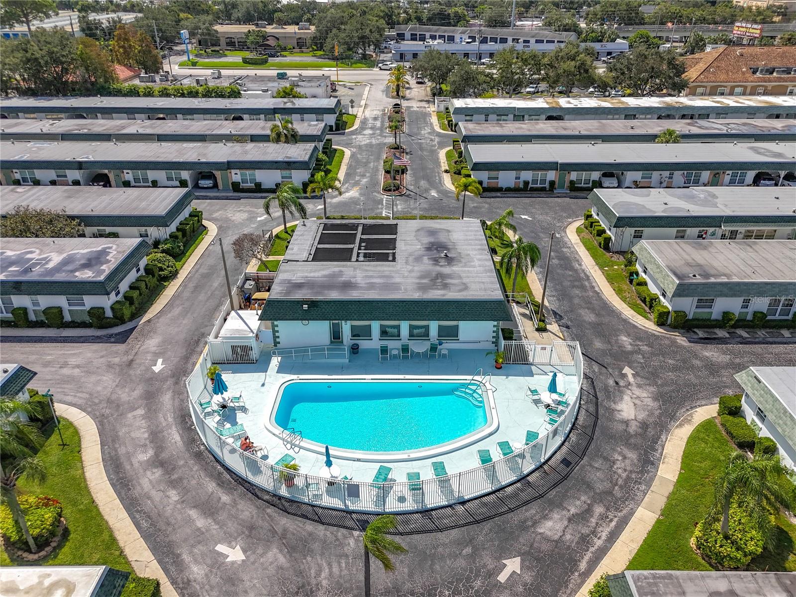 Aerial view of the Clubhouse and the pool