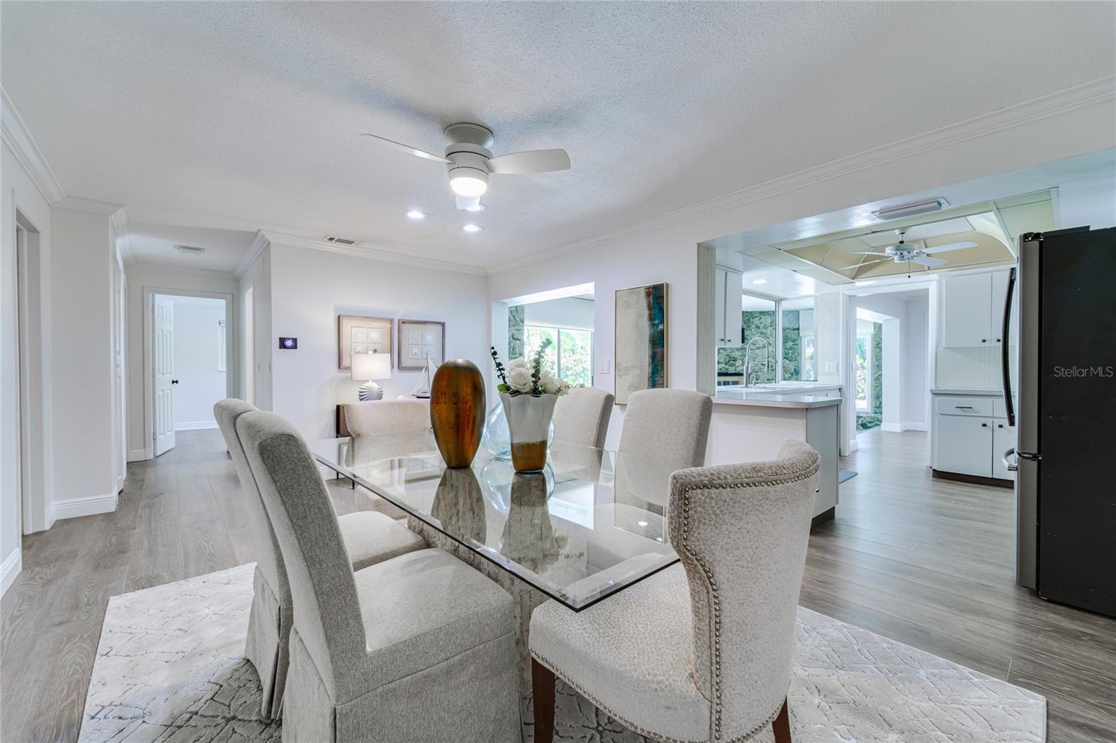 Dining room and kitchen.