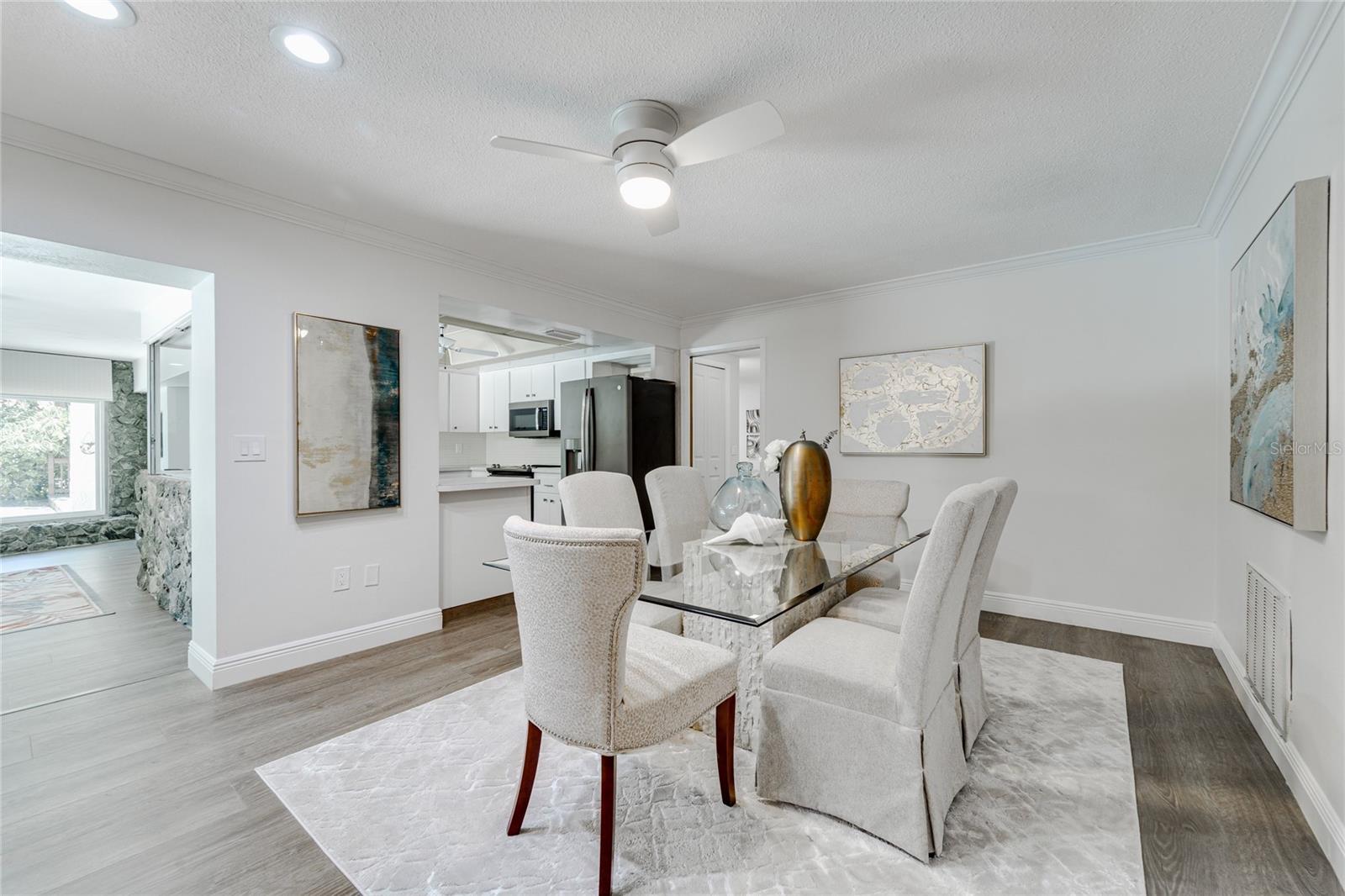 Dining room with plenty of space for large gatherings.