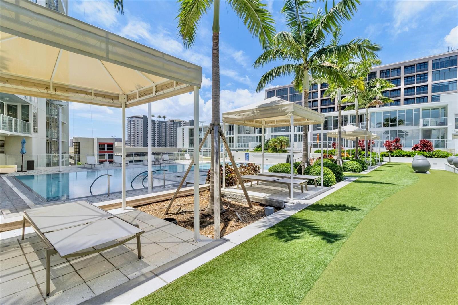 Cabanas provide a lovely shady spot for outdoor relaxation.