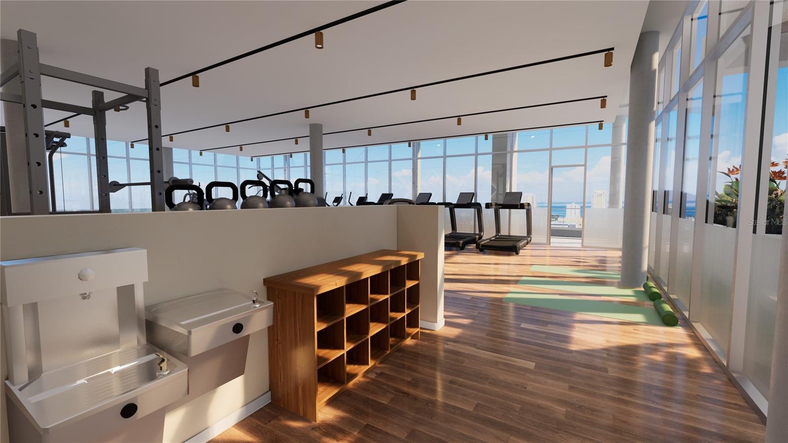 Rooftop Amenities: 2000sqft fitness center iwith 3 walls of glass and state of the art equipment