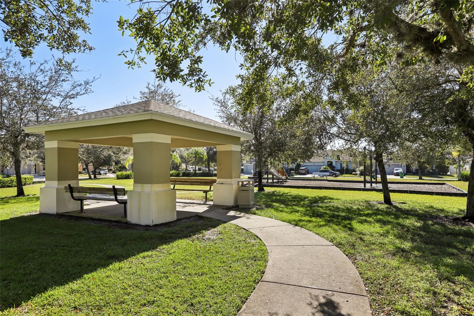 Covered Community Area with Park Benches