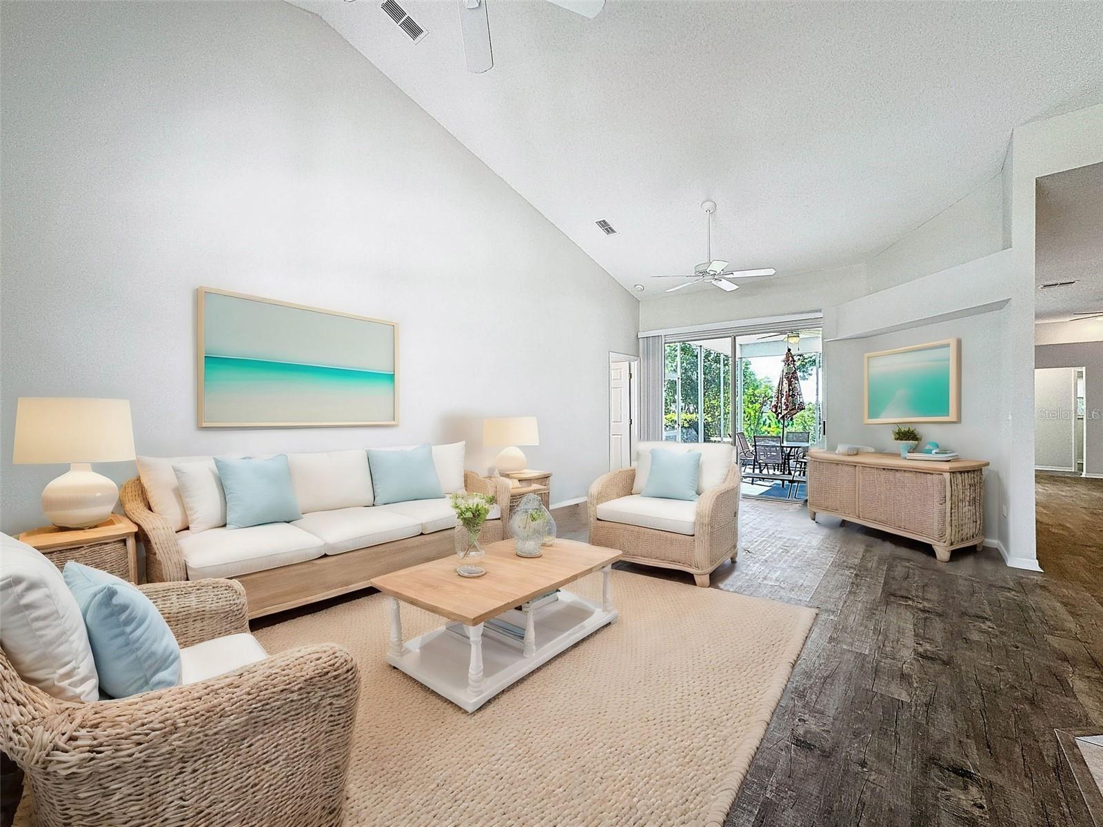 Staged Living Room opening to the lanai