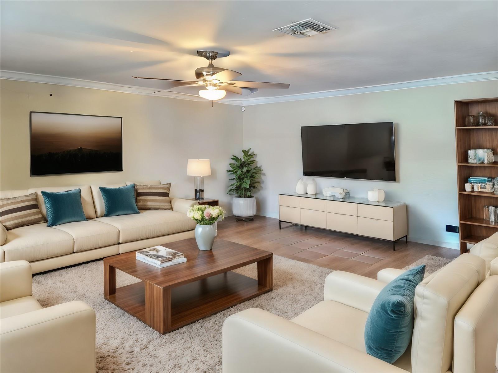 Virtually Staged, very large Family Room.