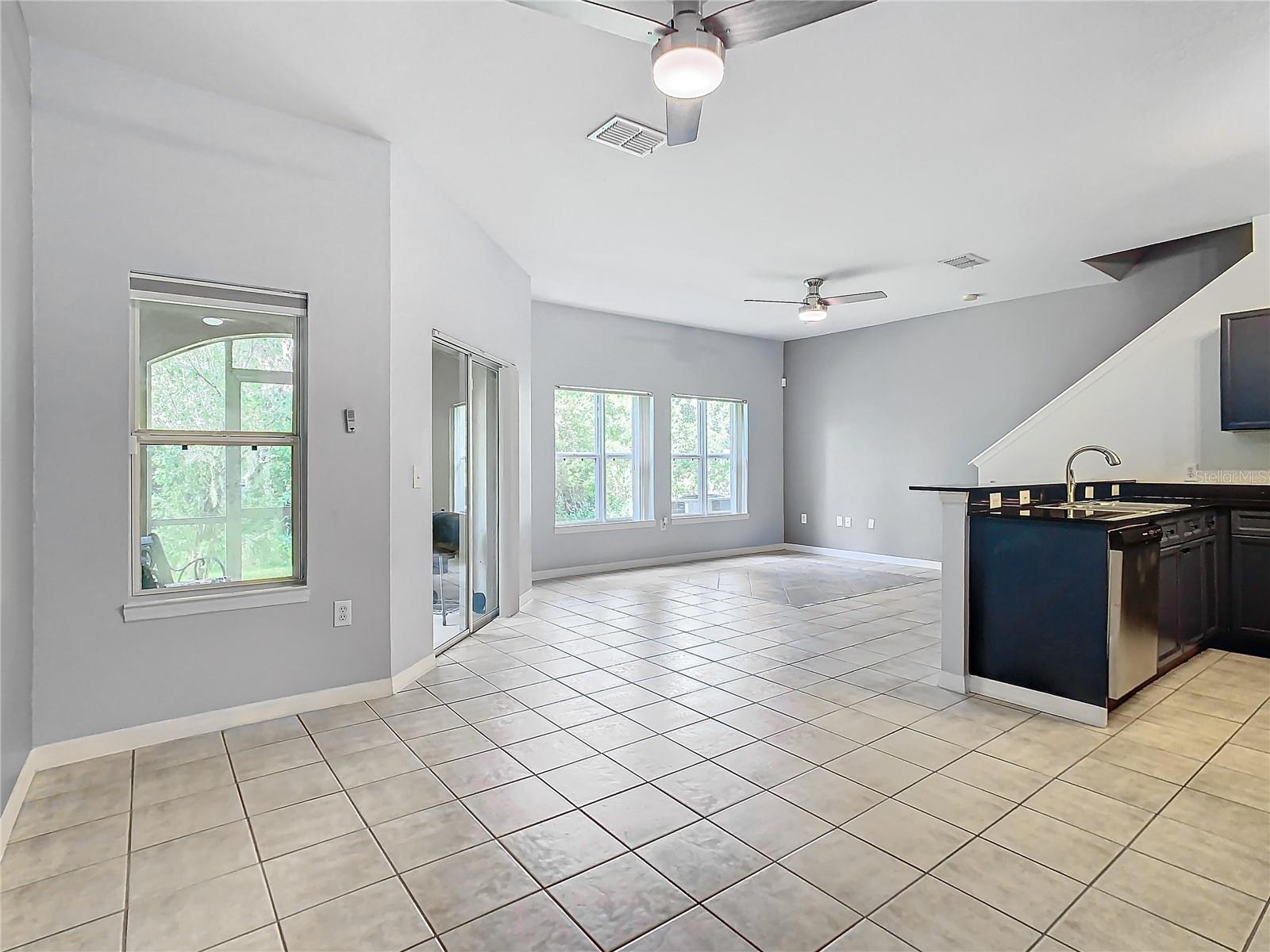 Dedicated dining area and living room.