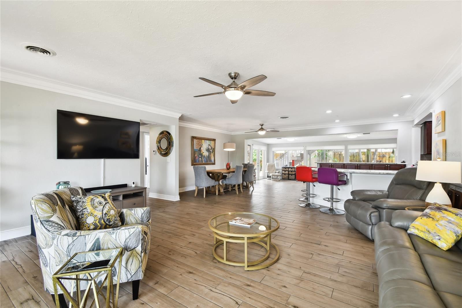 Living Room, dining back left and  family room