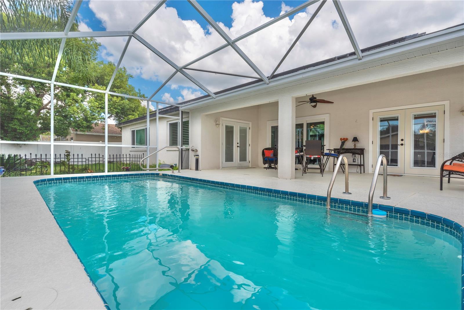 Swimming pool with birdcage.