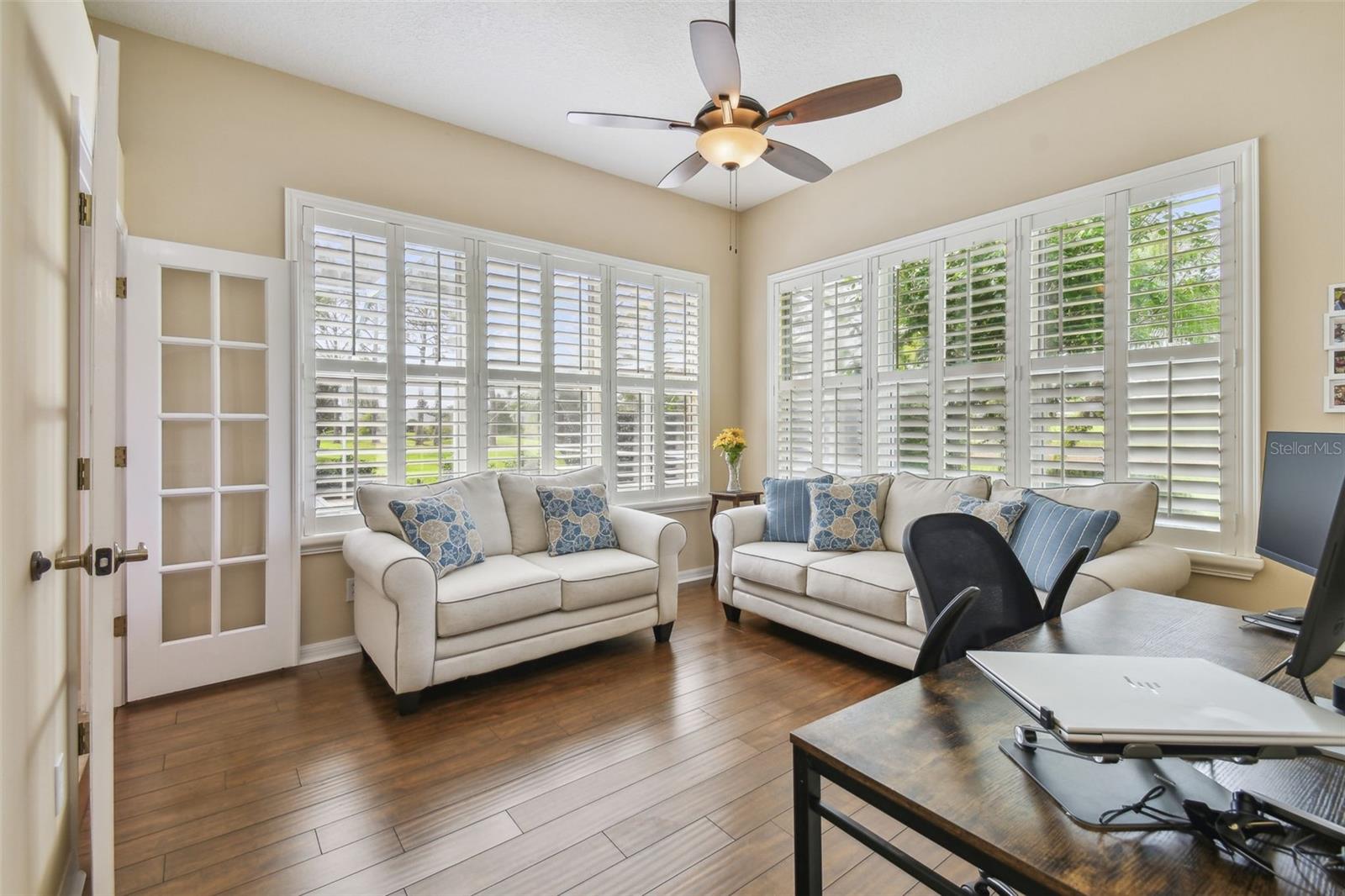 Office or Conservatory - light and bright with plantation shutters and great views of the pool and golf course