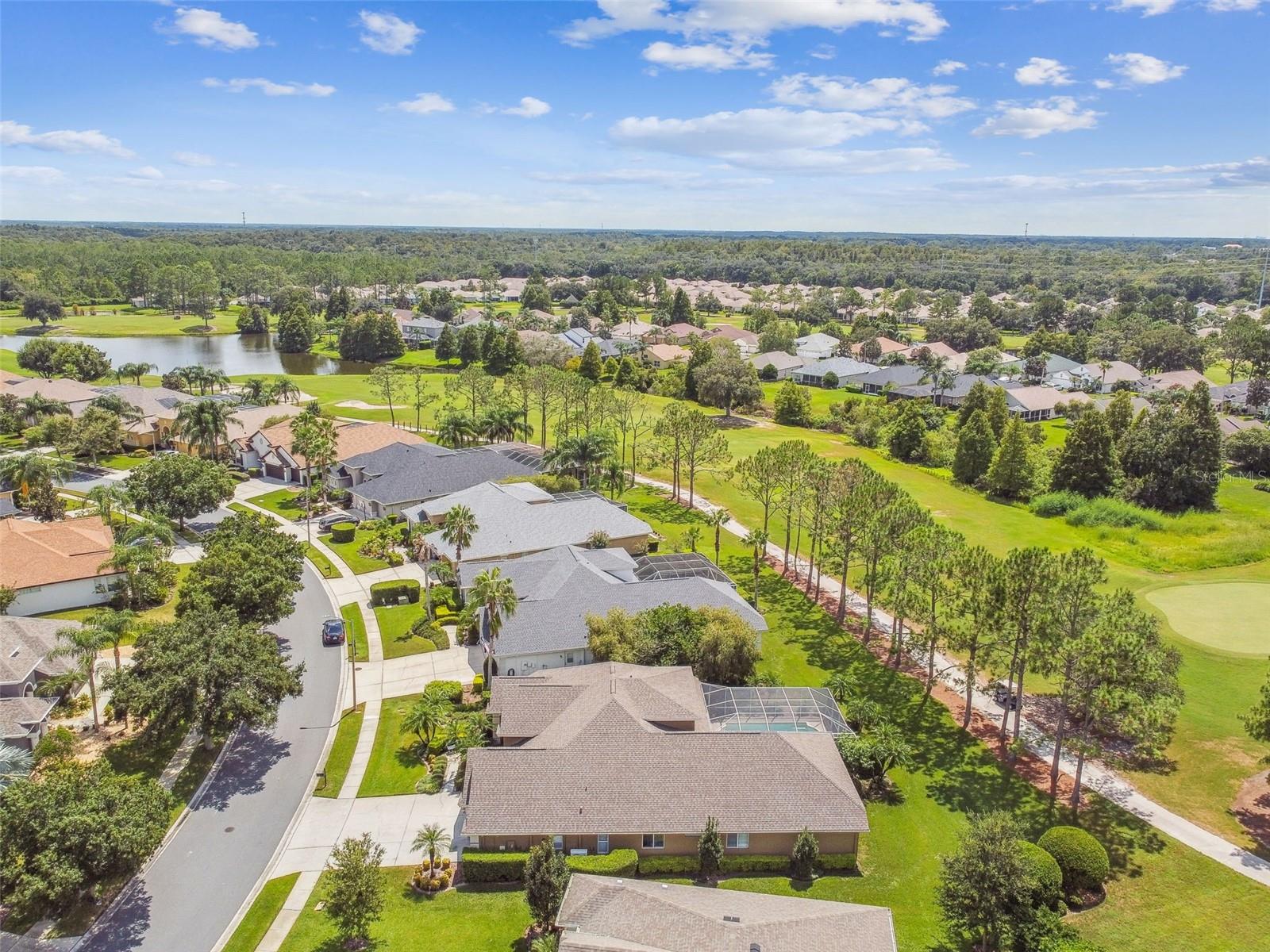 Aerial view of 16th hole and home