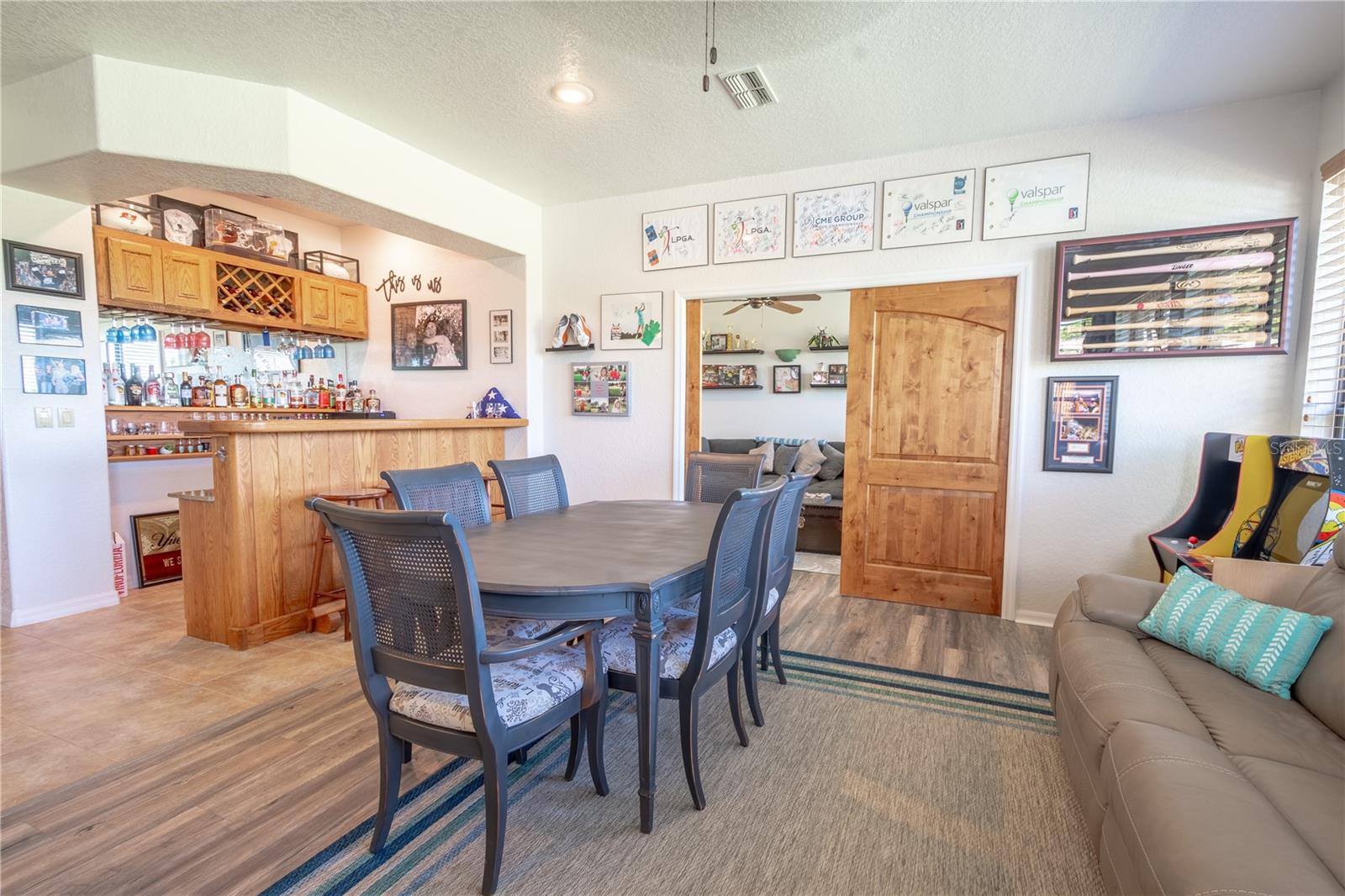 The family room has plenty of room for a dining table.