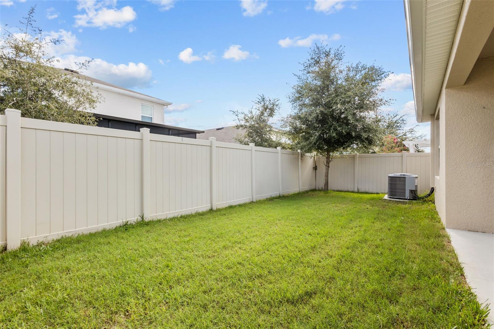 Fenced In Backyard with covered area