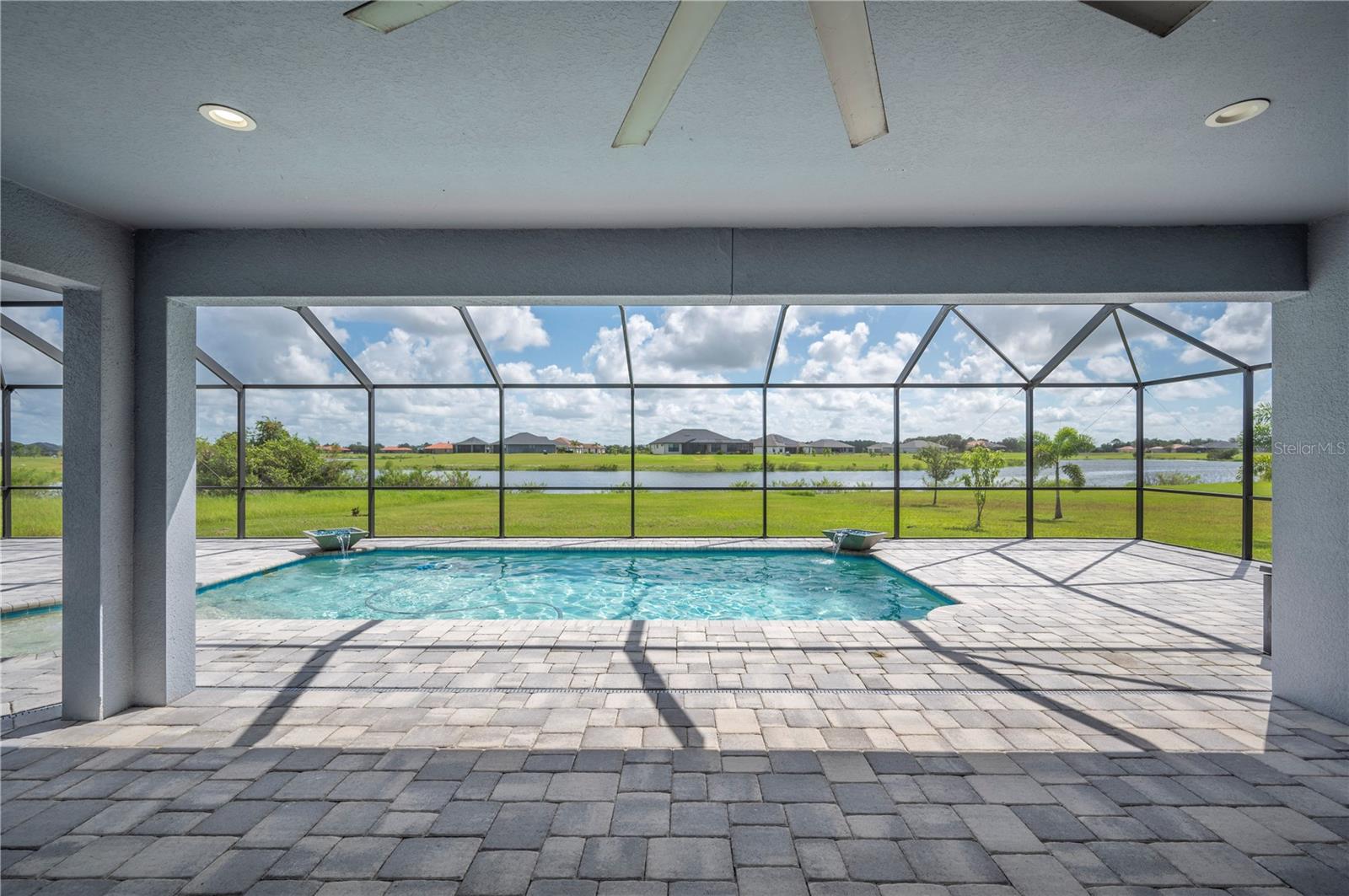 Pool with lake views