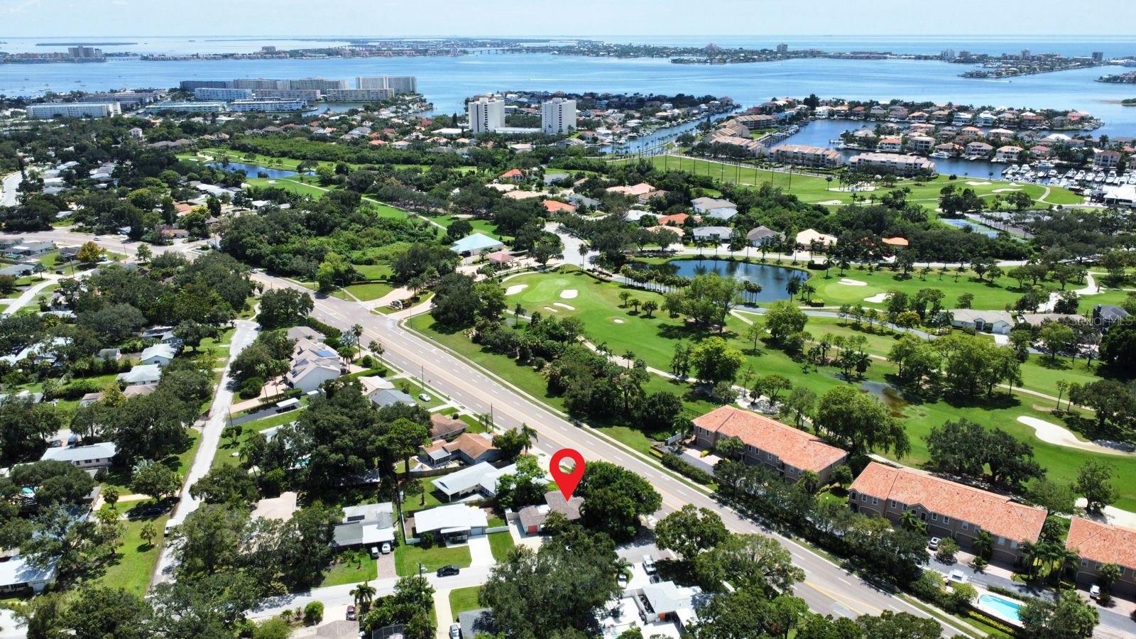 Ariel view showing proximity to beach