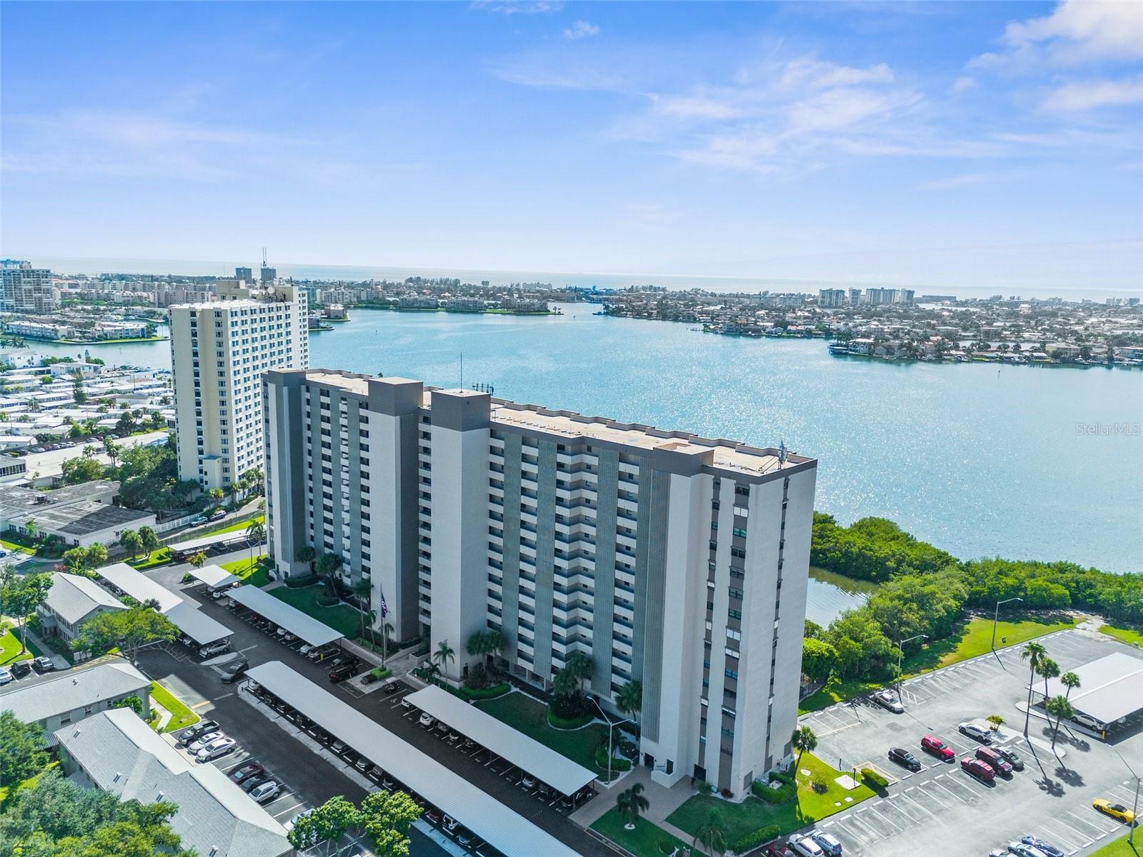 Views of the Skyway Bridge from the front of the unit entrance and kitchen window