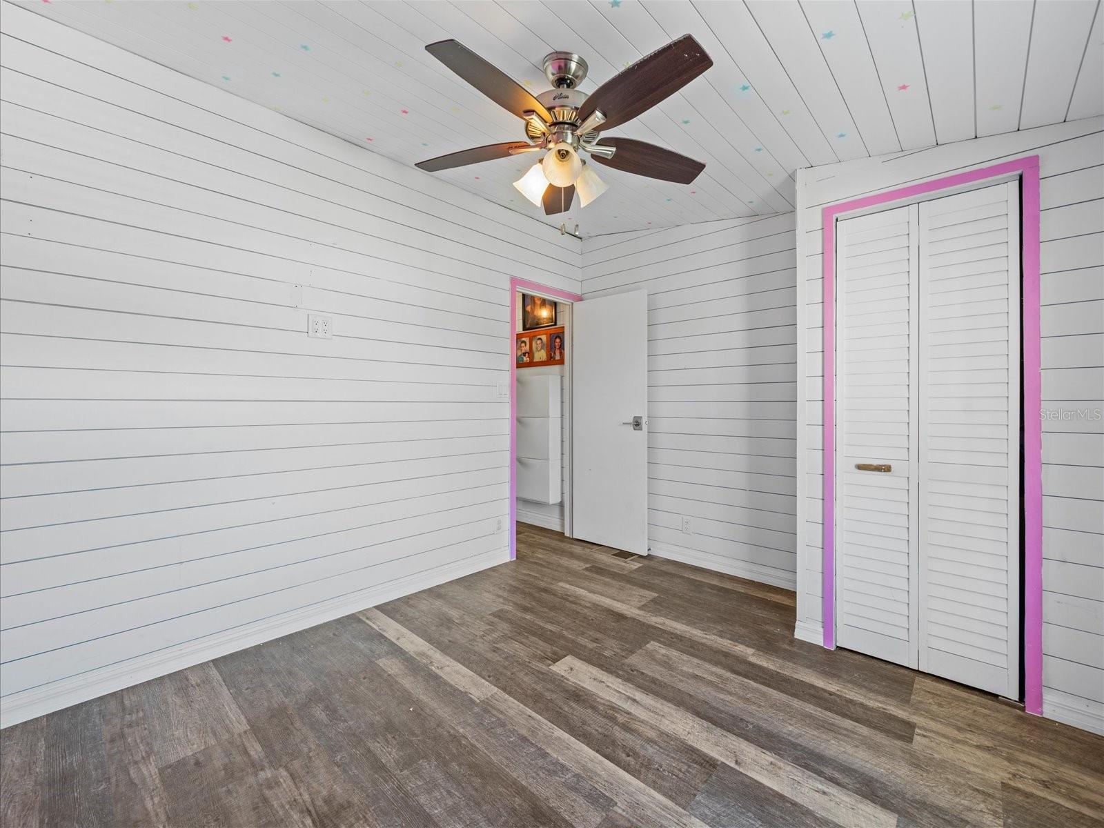 3rd Bedroom Entrance and Closet - Ceiling Fan & Vinyl Flooring