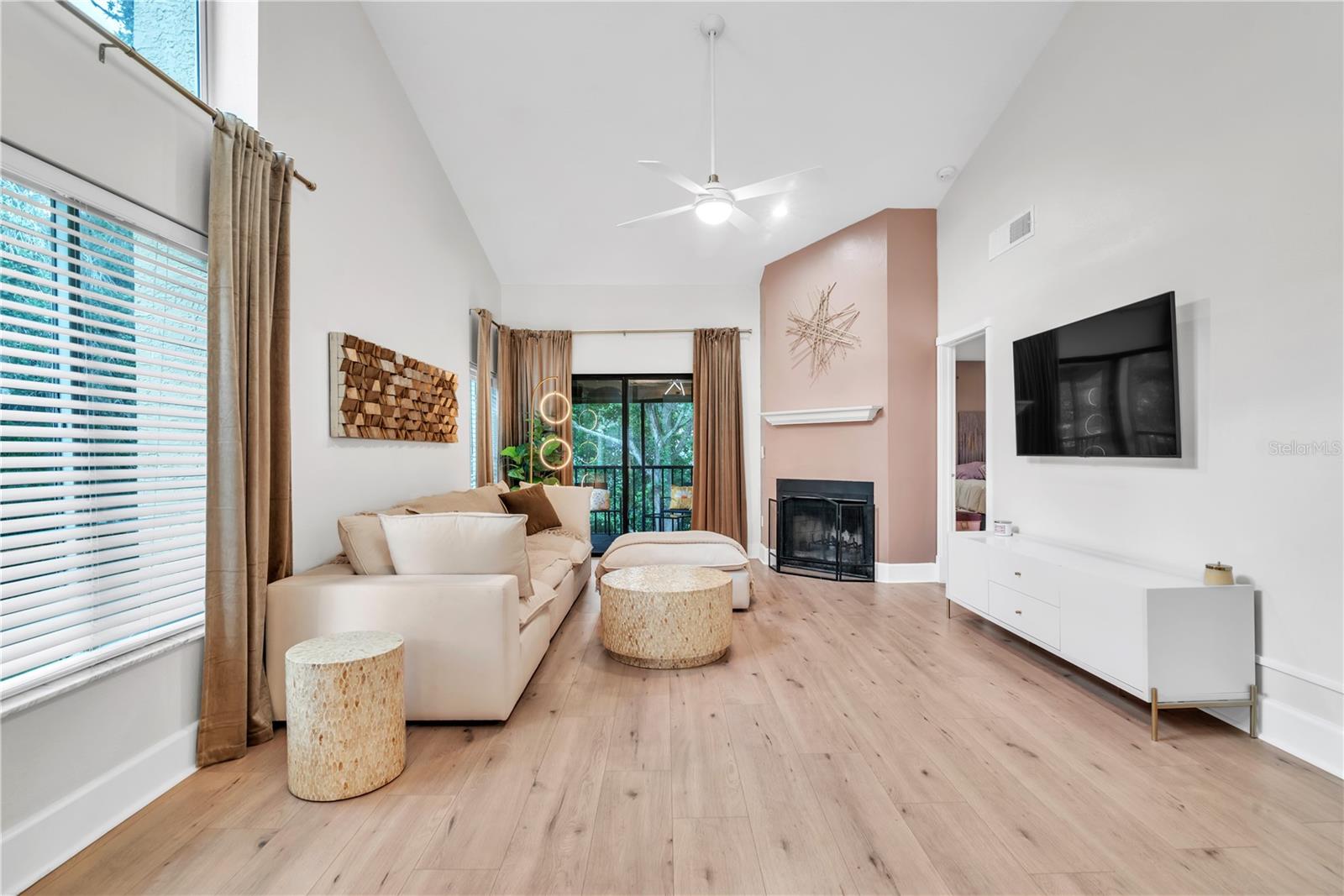 Vaulted ceilings and wood burning fireplace!