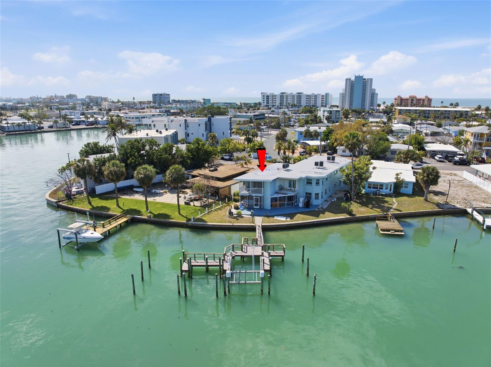 Surrounded by water.