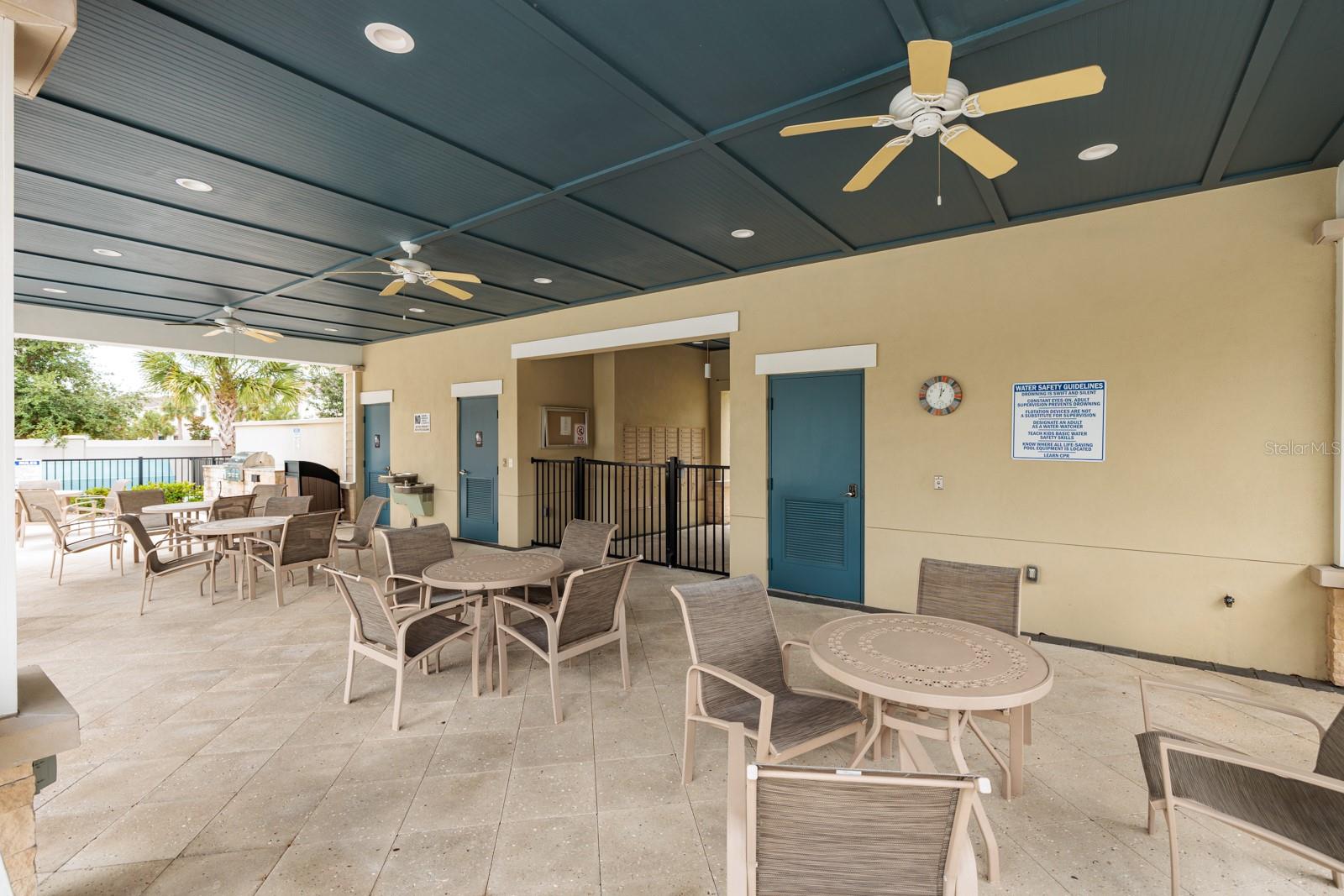 Community patio and bathrooms.