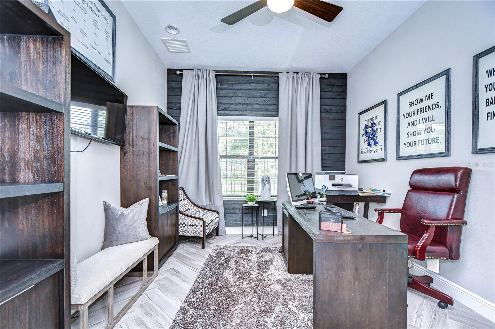 Private home office with herringbone tile!