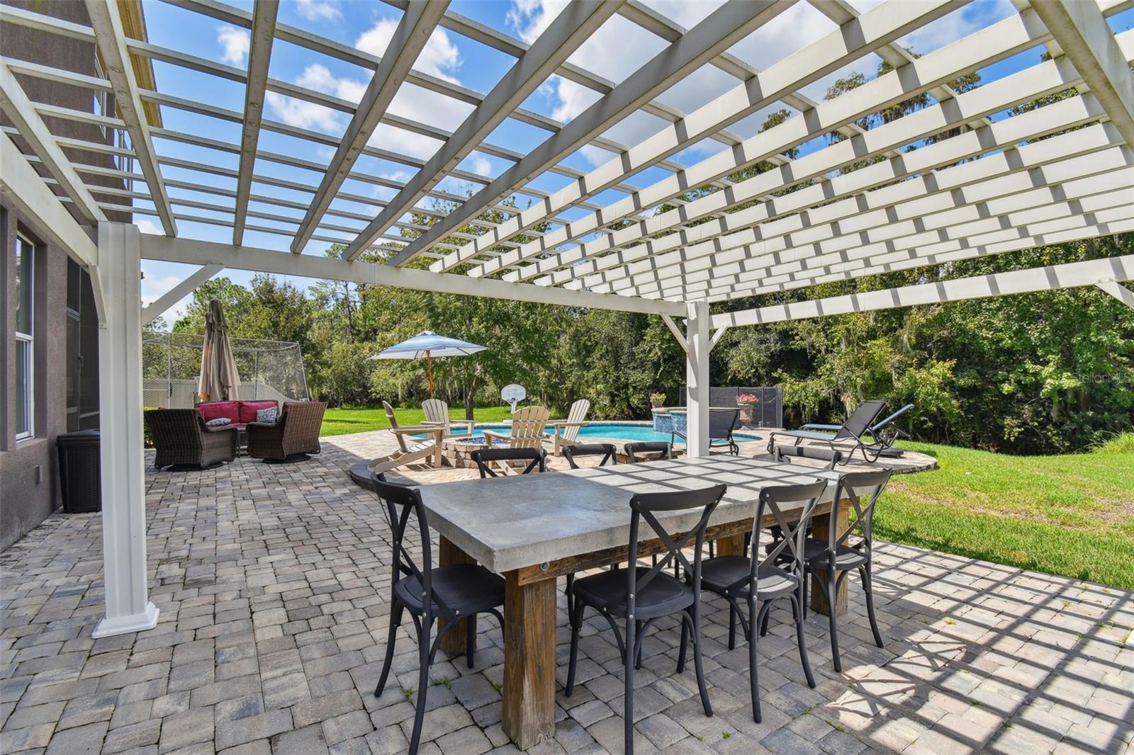 Pergola with built in concrete table