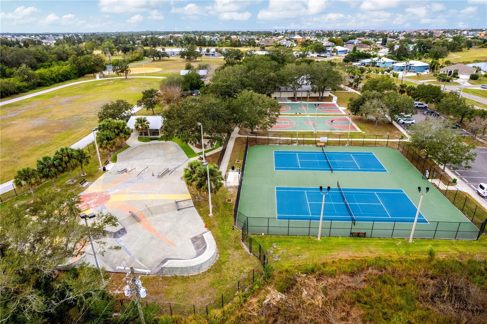 Apollo Beach Rec Center skate park and sports courts.