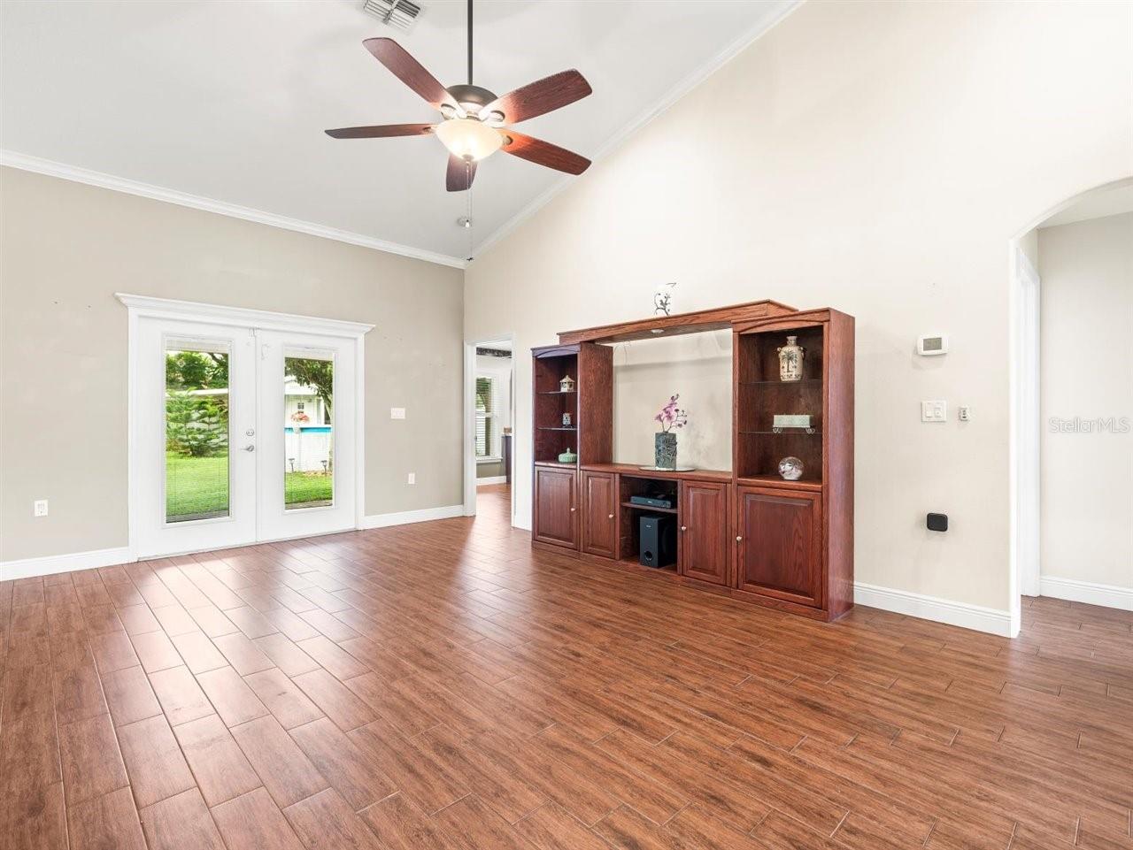 Family Room  with french doors to patio