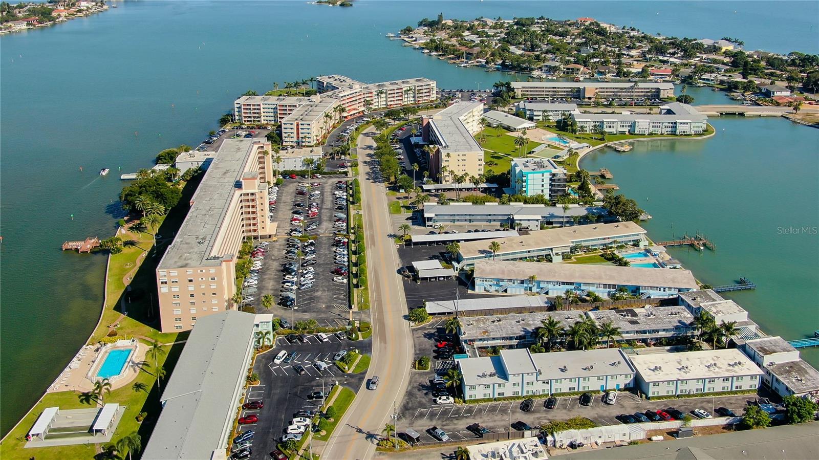 Shore Drive S. - Shore Towers is curved building behind the pool on far right.