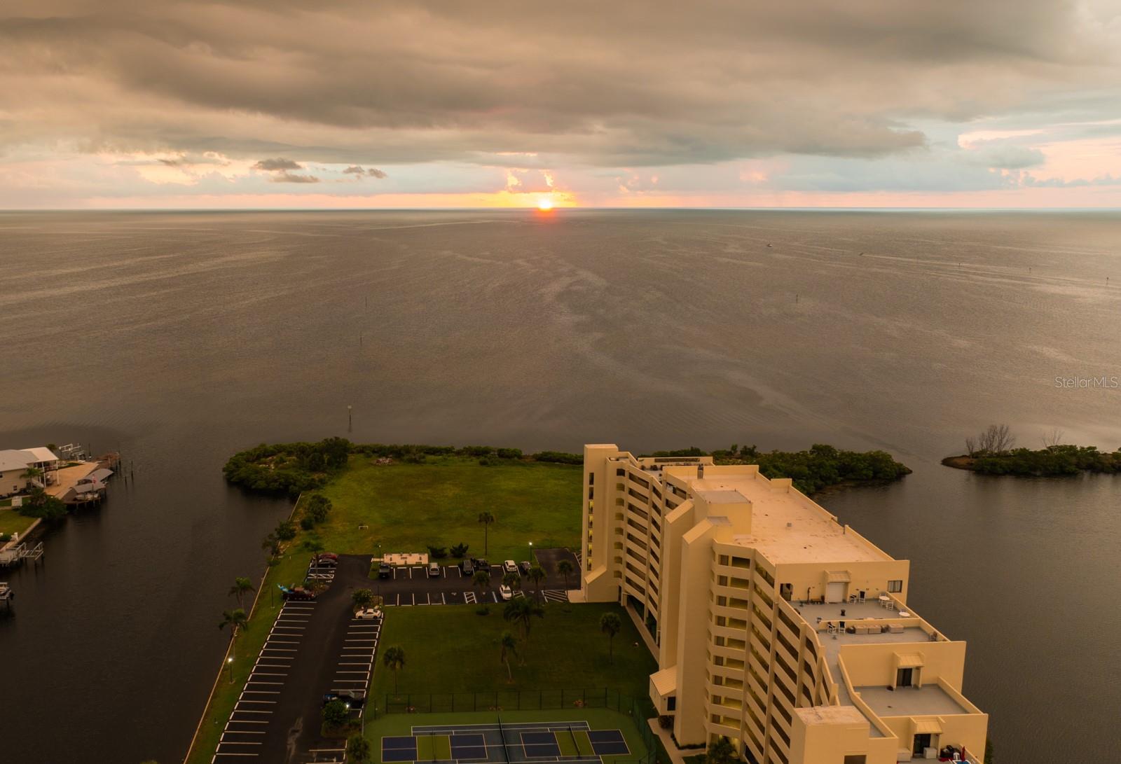 Stormy night overlooking sunset