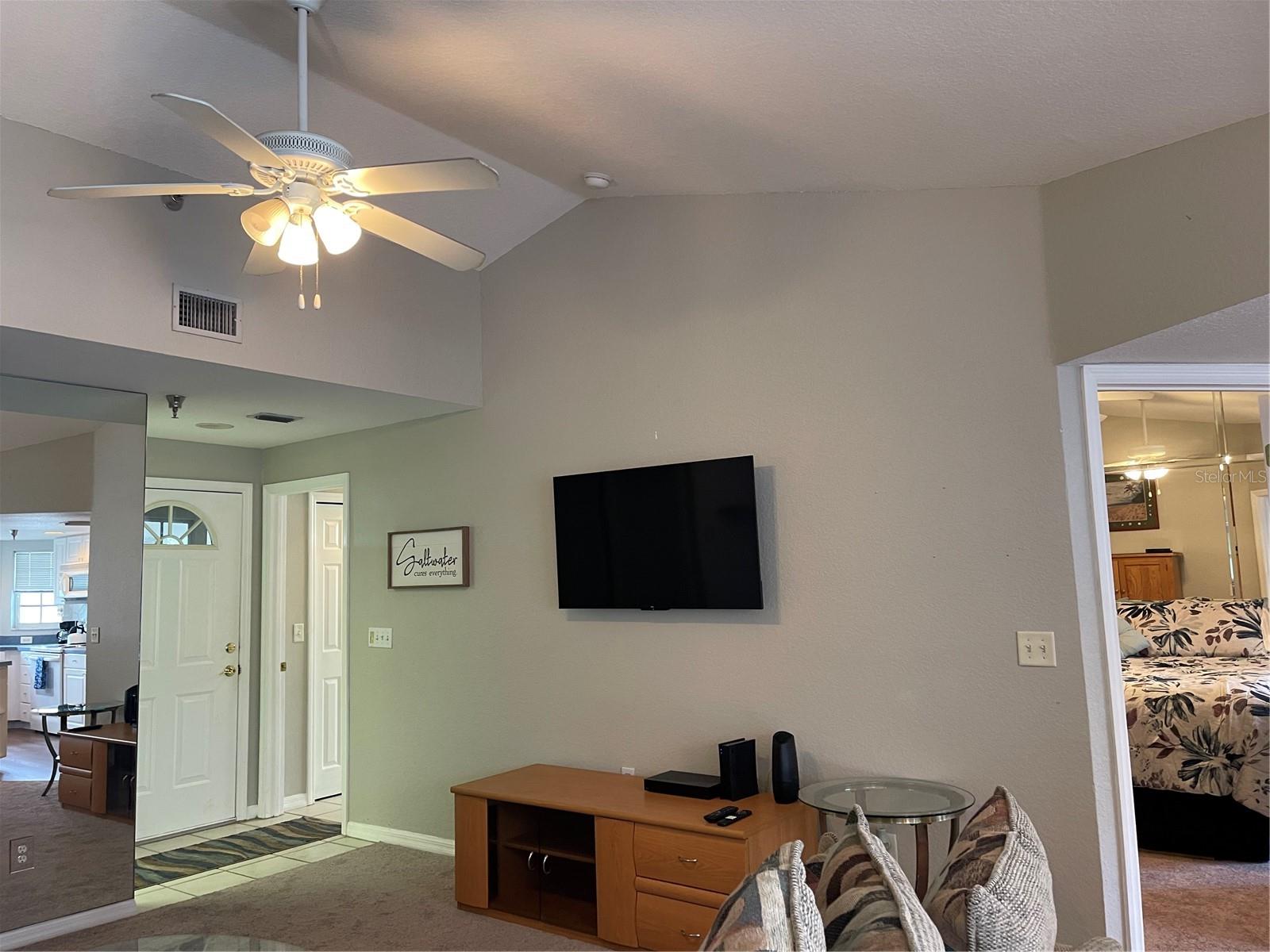 Ceiling fan and light kit in living room