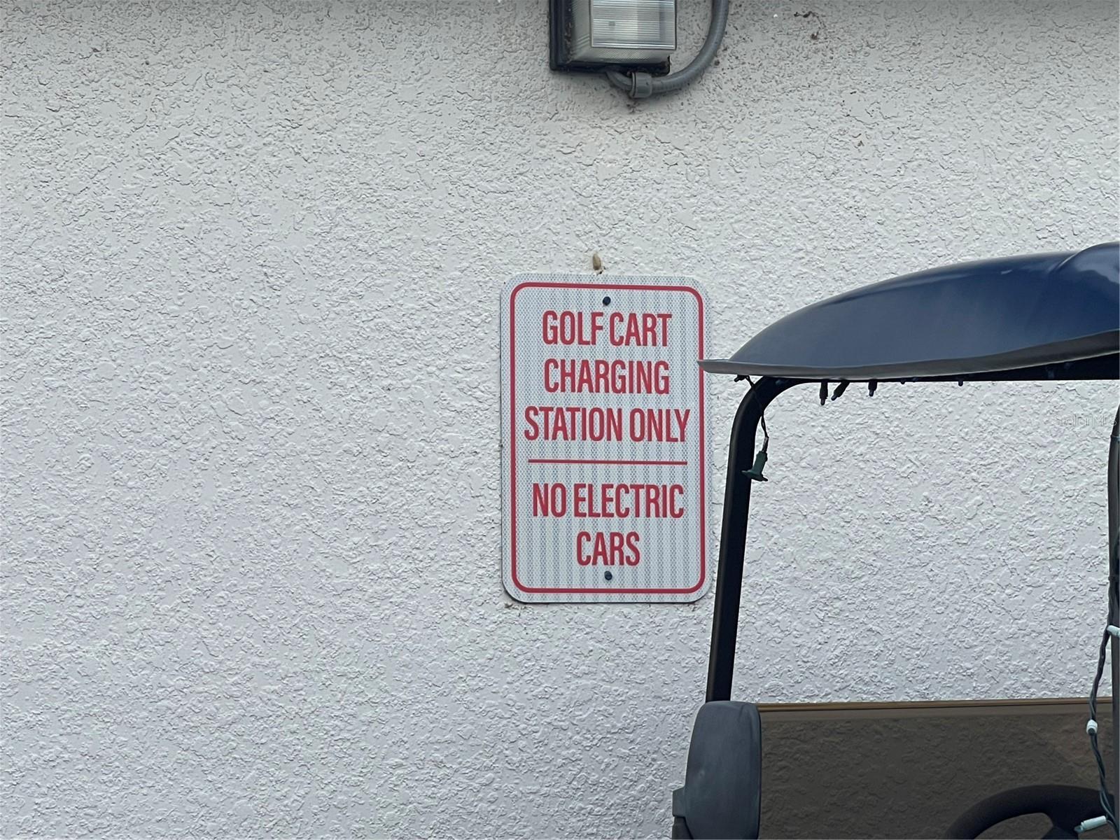 Charging station for golf carts.