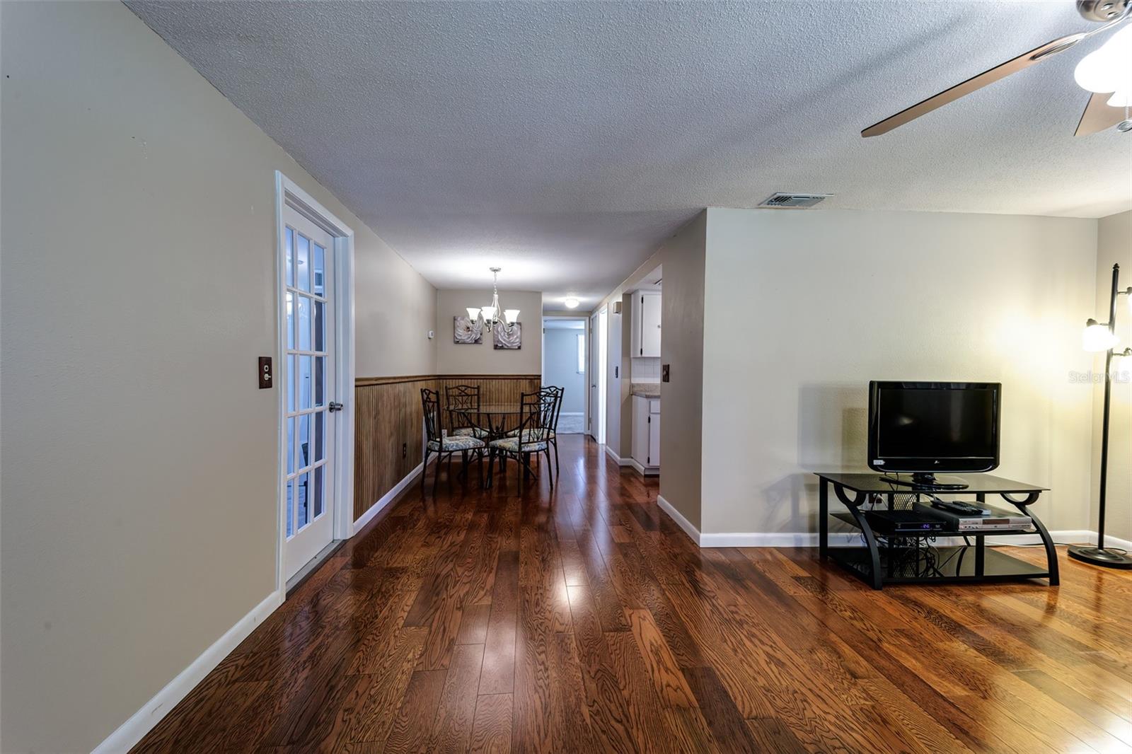 View from entry to dining room area