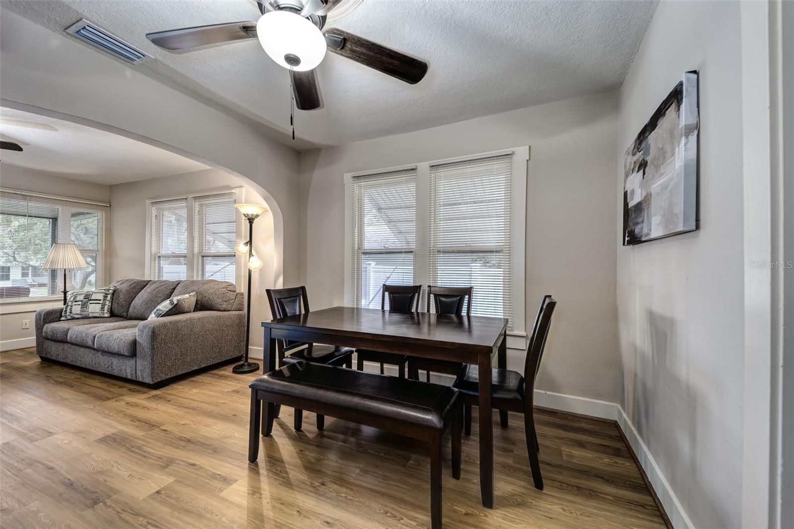 View of dining room to living room....light and bright!