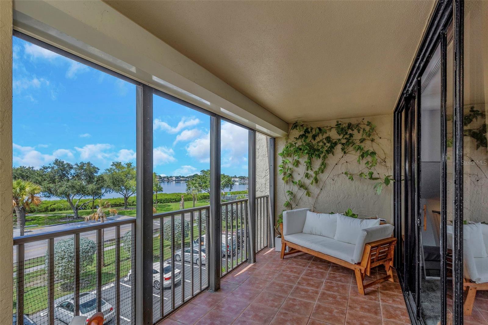 Ample front balcony overlooking the bay